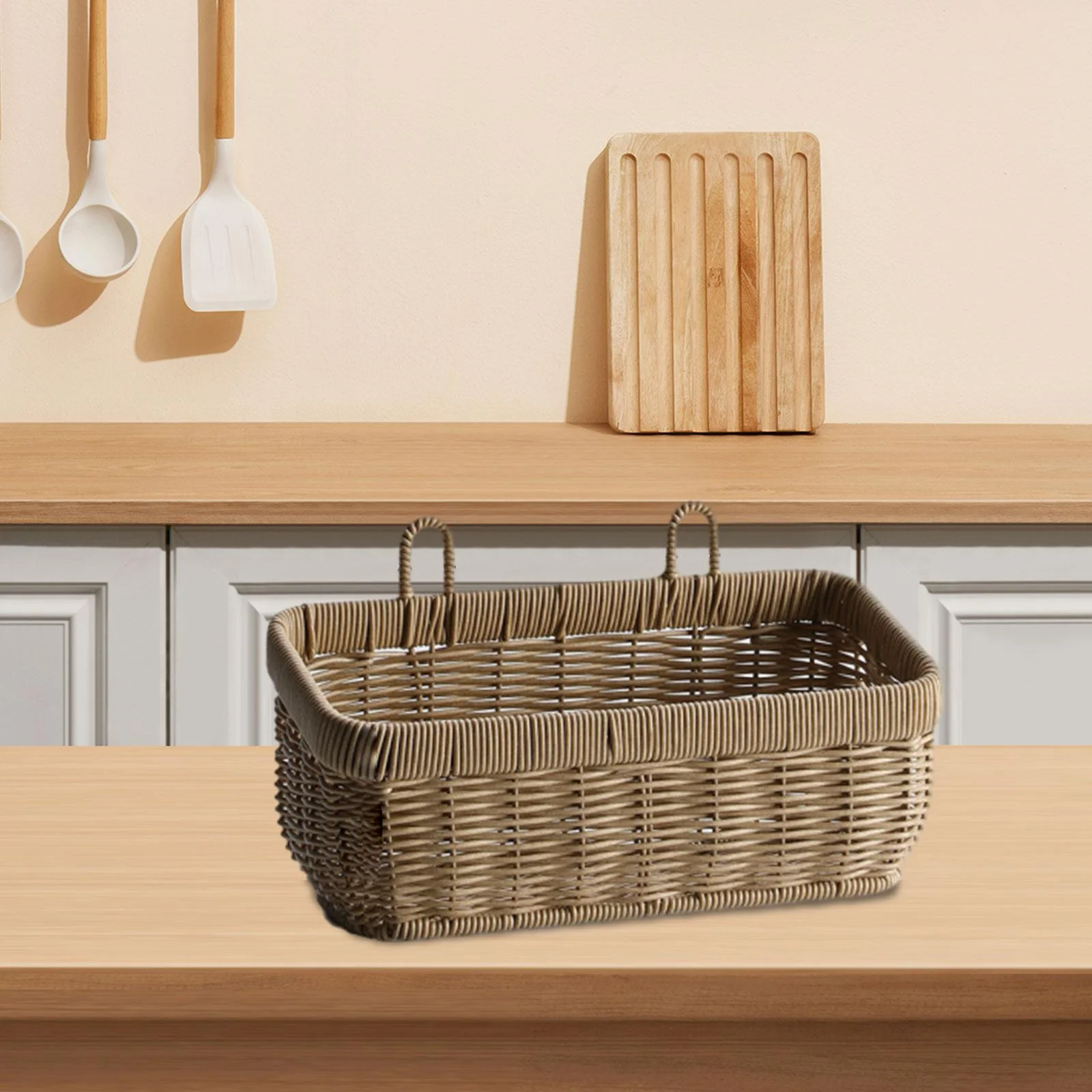 Tongina Storage Basket for Organizing Wall Hanging Decor Towel Baskets with Handle Rectangular Storage Organizer for Wall Decorations Gray