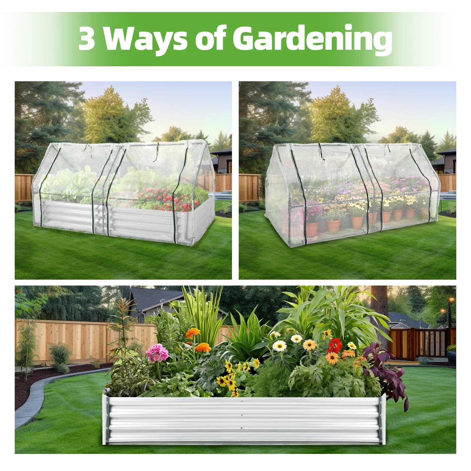 6x3x1ft Galvanized Raised Garden Bed with Cover Metal Planter Box Kit