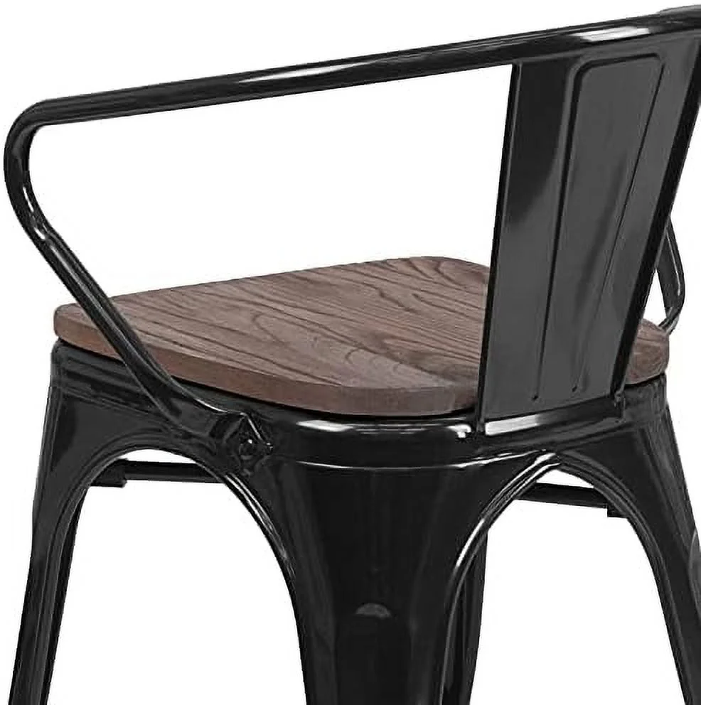 SJOINGB Silver Metal Chair with Wood Seat and Arms