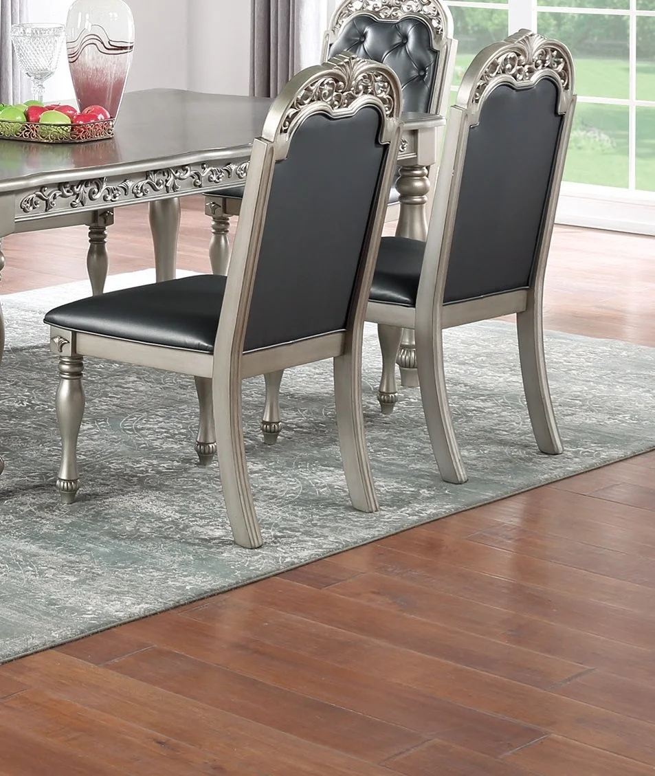 Hampton 7pc Dining Set Table  6x Side Chairs  - Gray+Silver