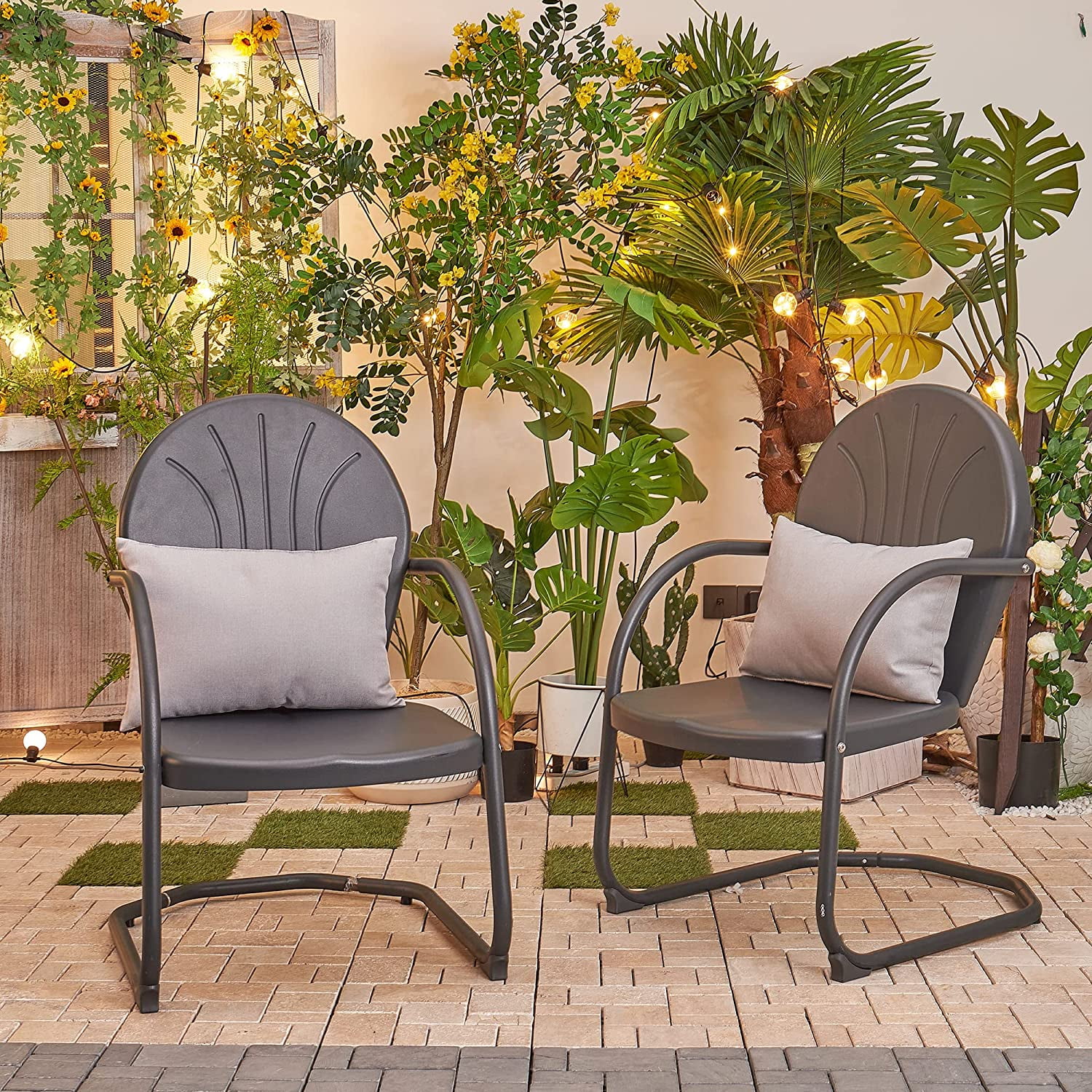 YPSXVGJ LEAF Retro Metal Outdoor Chairs C-Spring Motion Patio Chair  Garden Outdoor Bistro Chairs for Pool Lawn Backyard  Gray