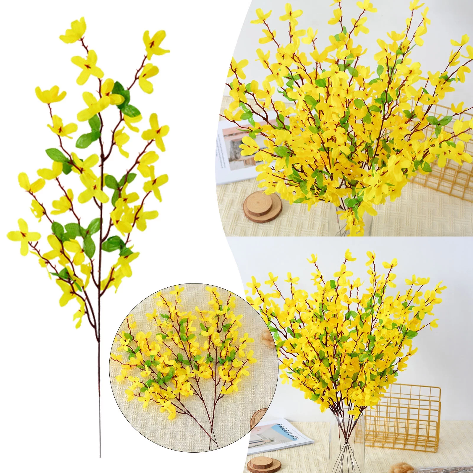 WYQLFSB Silk Flowers for Outdoors 12Pcs Winter Jasmine Red Forsythia Inch Gold Artificial Flower Flower New Chinese Home Wedding Decoration Front Porch Decor Yellow One Size