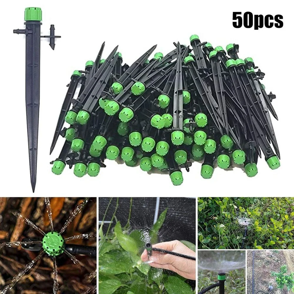 50x/set Small Bubbler Drip Irrigation Adjustable Emitter Stake Water Dripper Hot