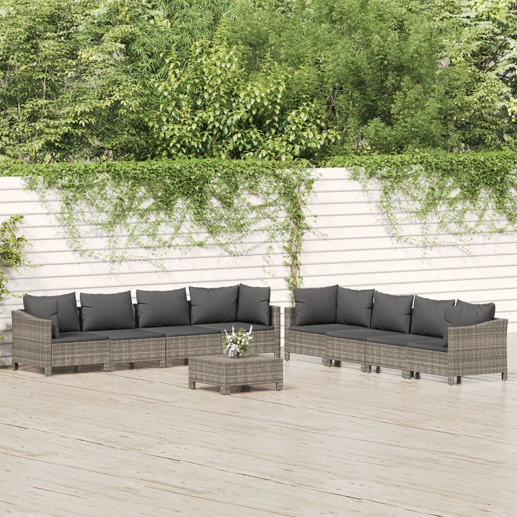 Suzicca 9 Piece Patio Set with Cushions Gray Poly Rattan