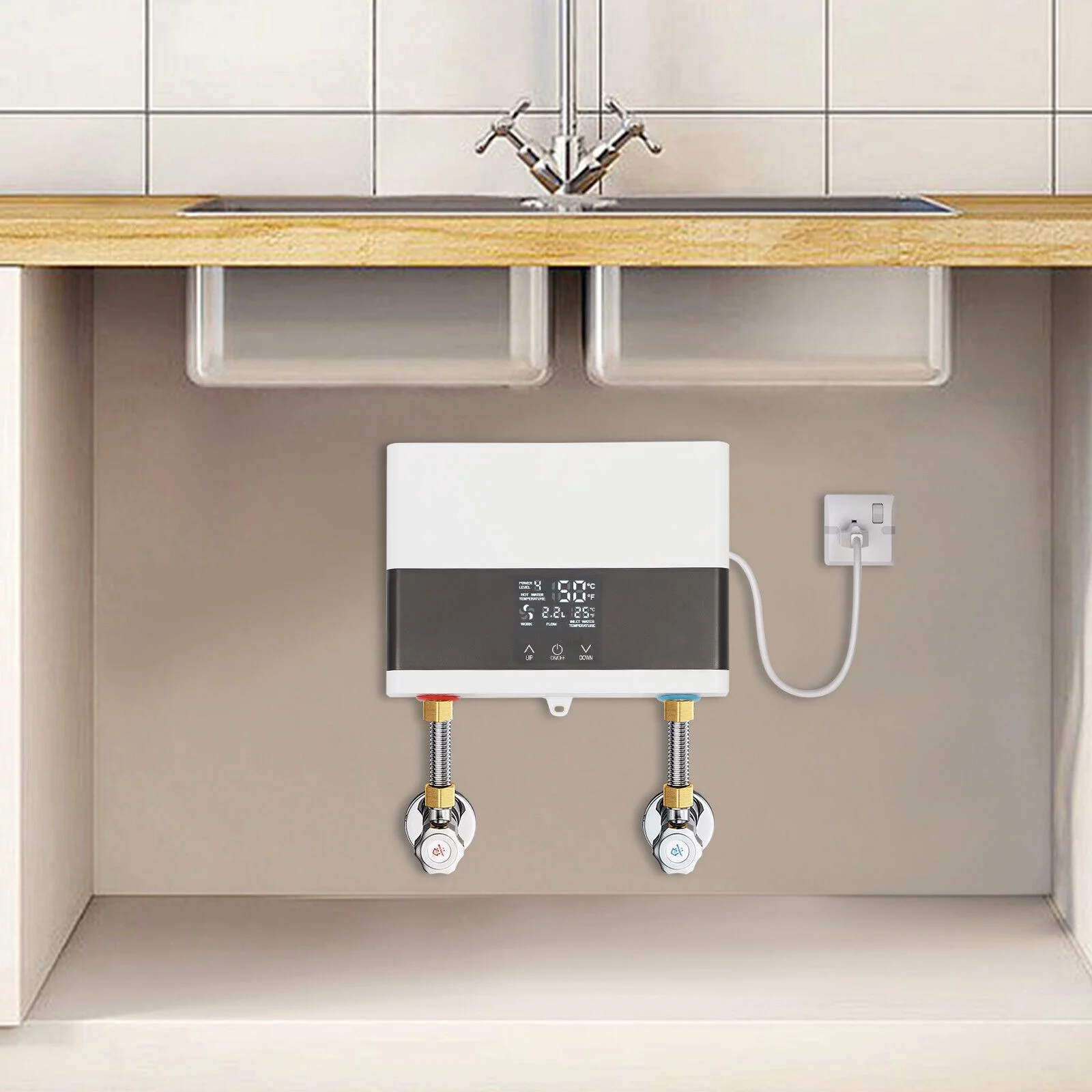 Electric Tankless Water Heater 110V Constant Temperature Instant Hot Water Heater 4000W Silver/White