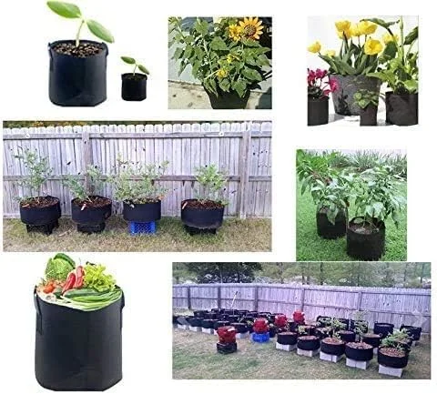 HONGVILLE 10-Pack Black/Green Grow Bags Aeration Fabric Pots w/Handles Root Container
