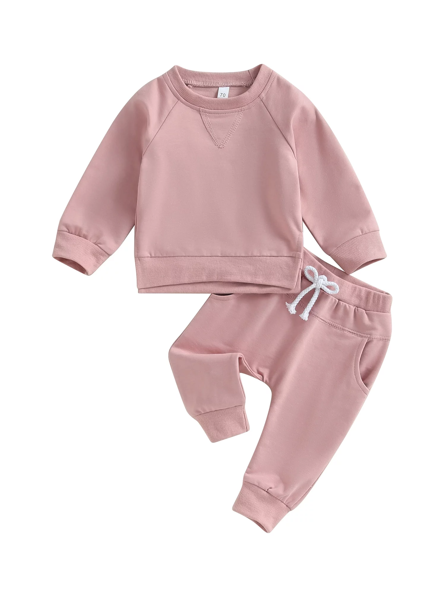 jaweiwi Toddler Kids Boys Fall Outfits 0 6M 12M 18M 24M 2T 3T Solid Color Crew Neck Long Sleeve Sweatshirts and Long Pants 2Pcs Clothes Set