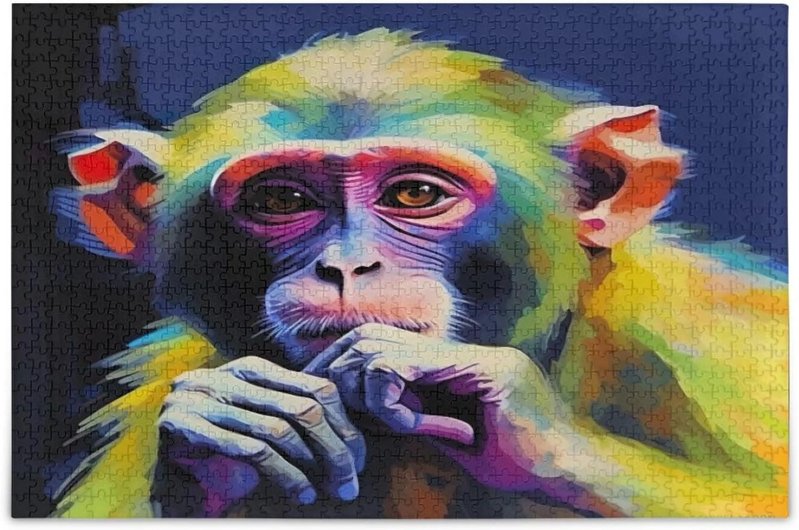 FREEAMG Dumb and Cute Monkey Jigsaw Puzzles for Adults or Kids 1000 Piece, Decompression Fun Family Puzzles Game for Christmas Holiday Toy Gift