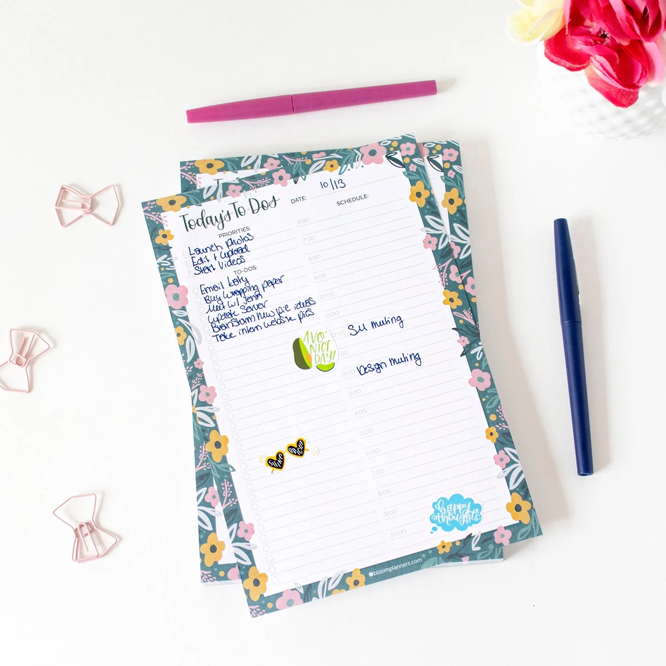 bloom daily planners Daily Timed To-Do Pad, Garden Blooms, 6