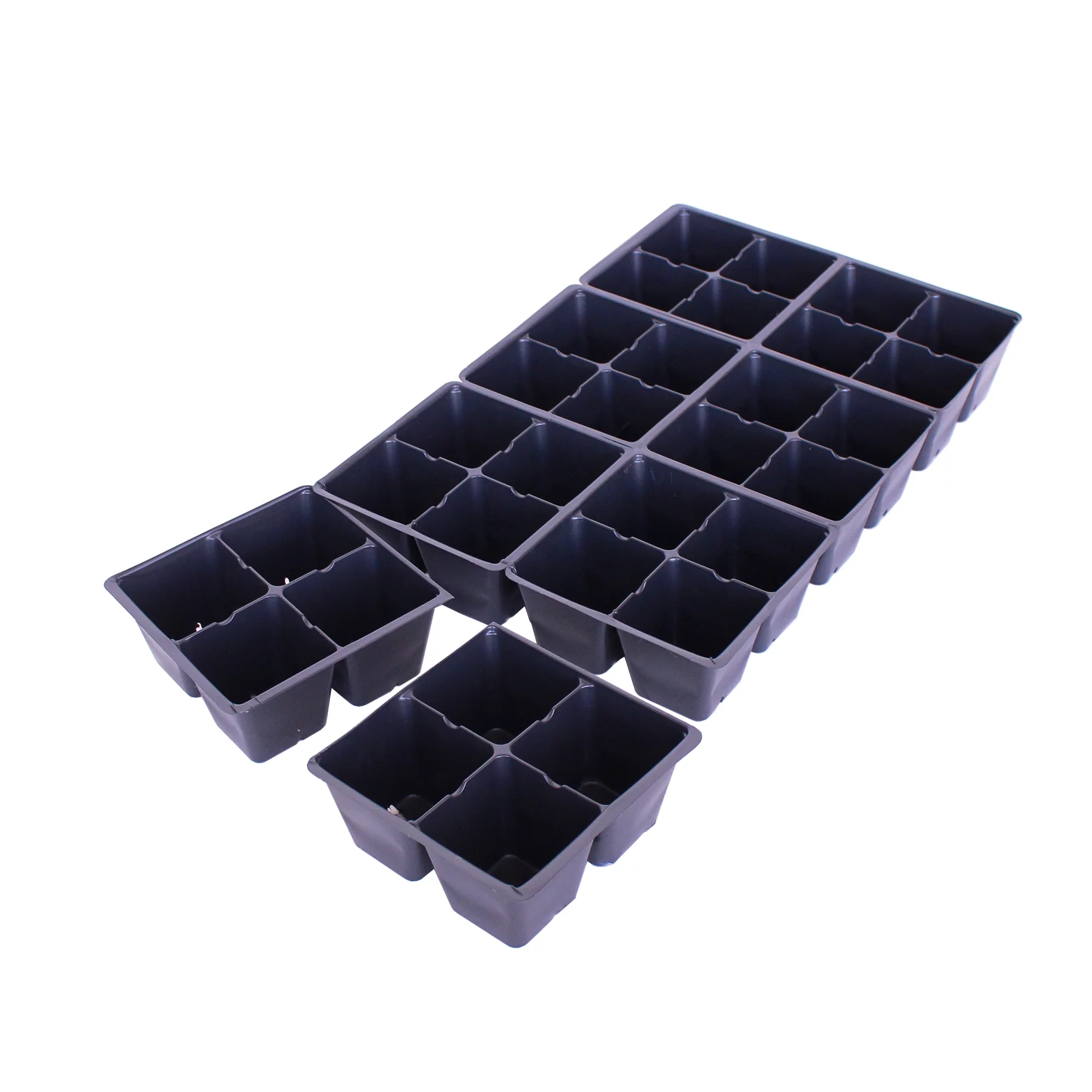 Black Plastic Garden Tray Inserts - 10 Sheets of 32 Planting Pot Cells Each - 2x2 Nested x8 Configuration - Perforated - Nursery, Greenhouse, Gardening