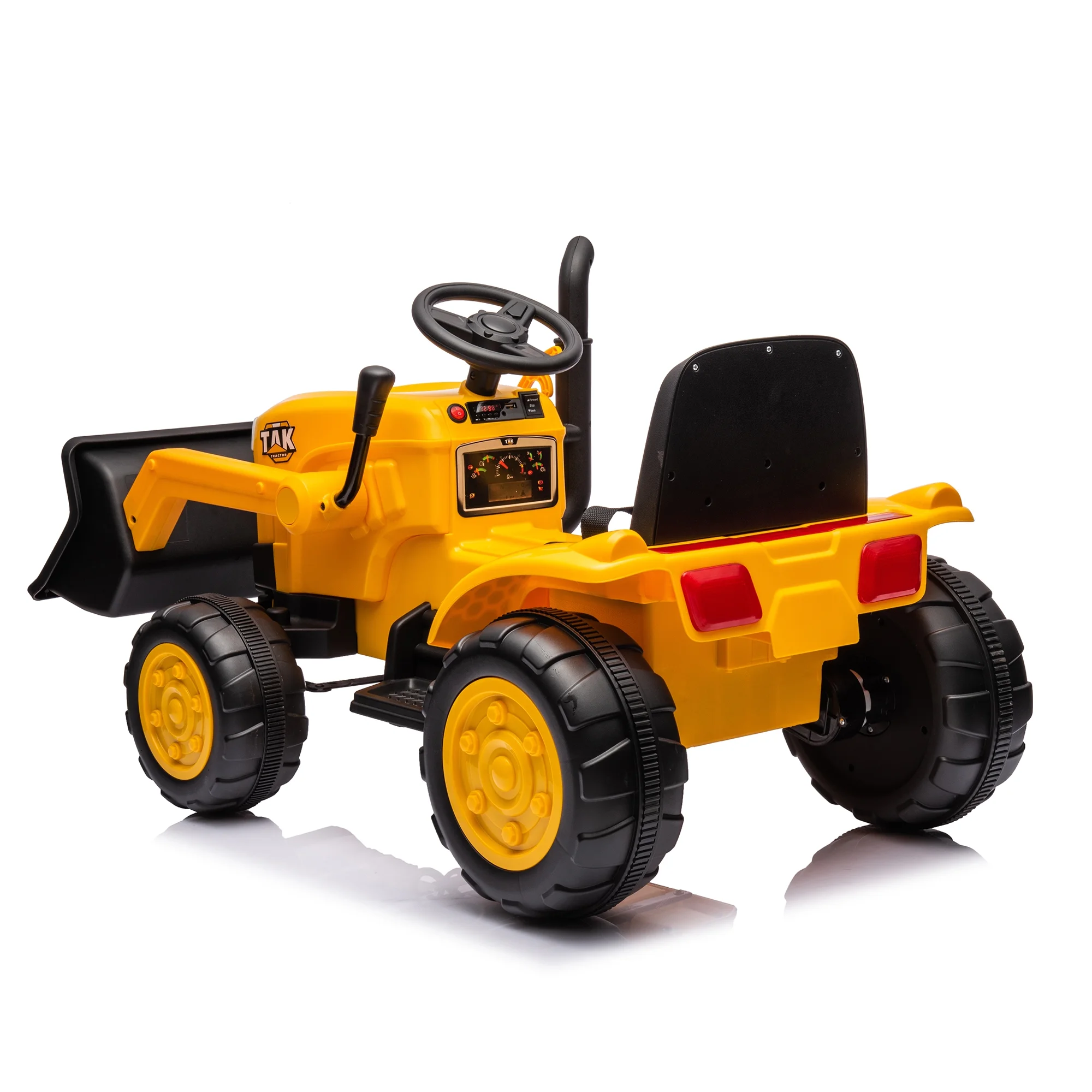 12V Kids Ride-on Tractor Electric Excavator Battery Powered Motorized Car for Kids Ages 3-6, with Detachable Trailer, Remote Control, and Bright Headlight in Yellow
