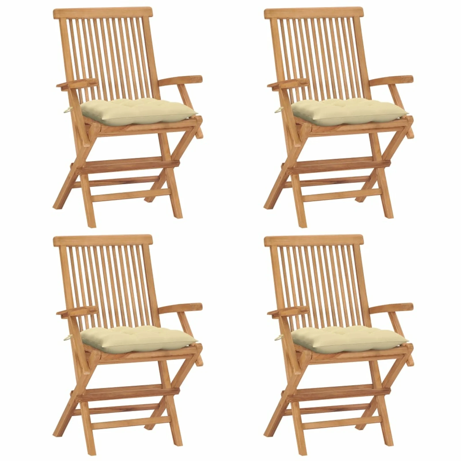 Walmeck Patio Chairs with White Cushions 4 pcs Solid Teak Wood