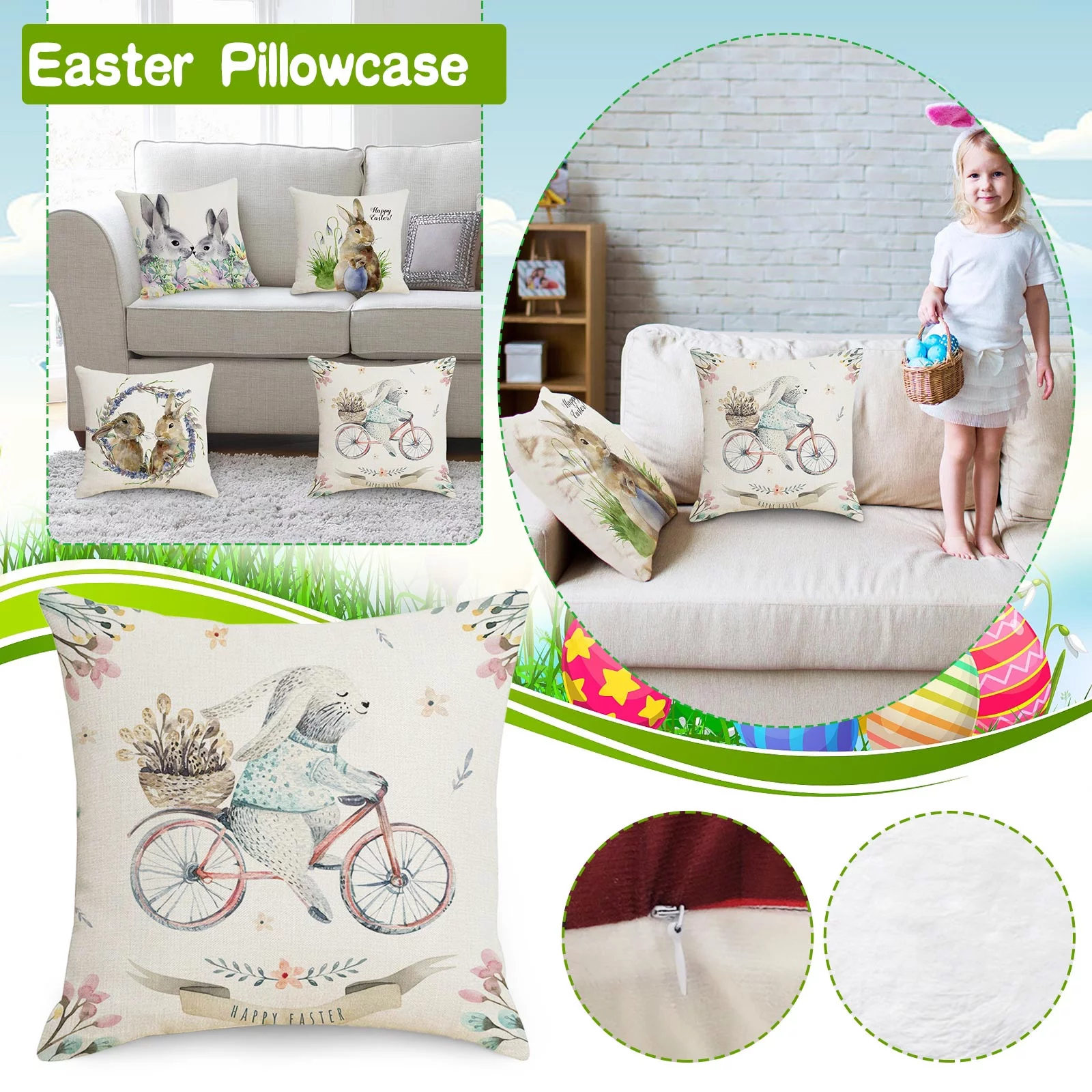 SIfdSeng Body Pillow Case Cotton Print Easter Linen Hugging Pillow Case Santa Pillow Case Printed Pillow Sofa Cushion Summer Pillow Covers Silk Pillow Cases with Zipper Pattern