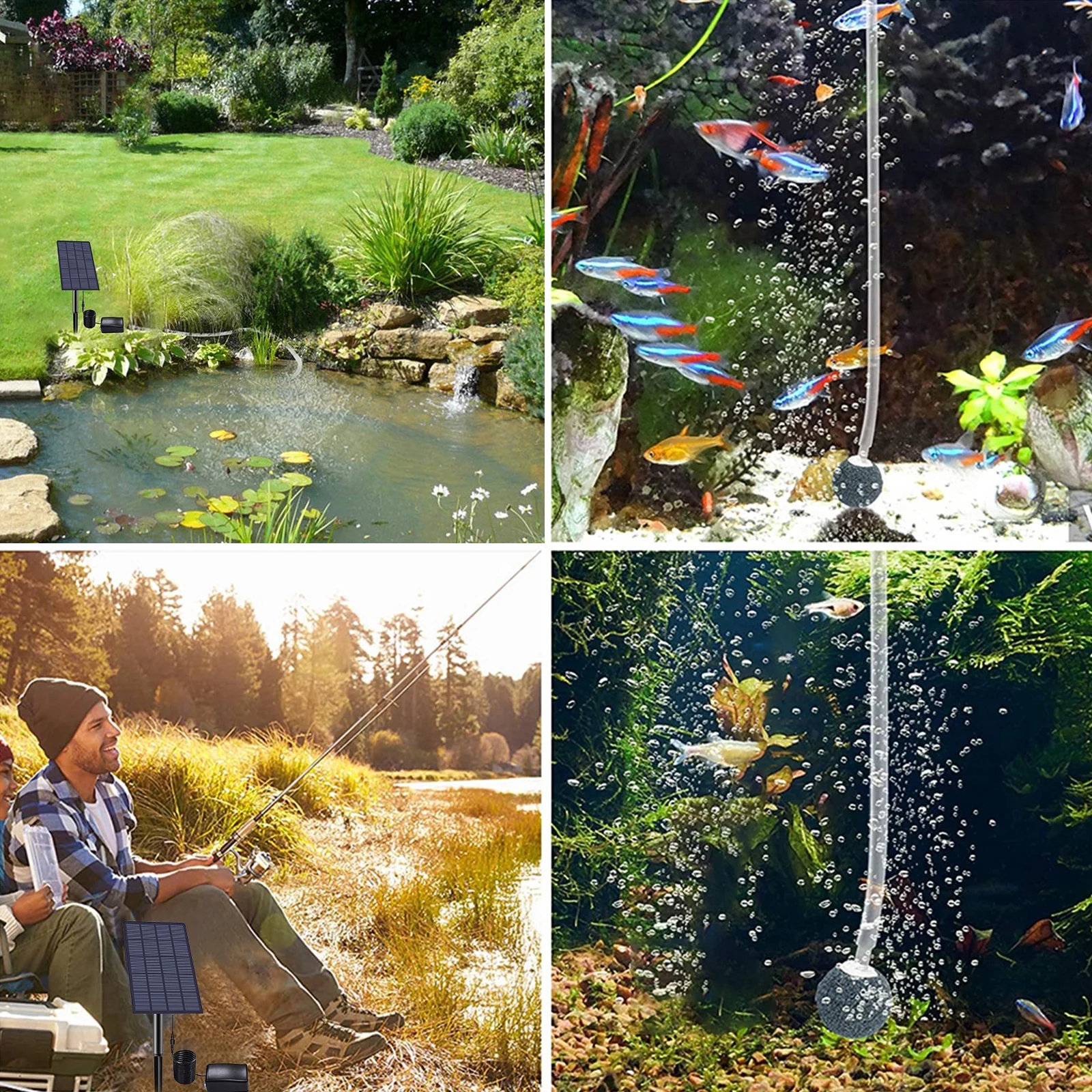 Lixada Solar Pump Fish Tank Aerator 2W Plug-in with Bubble Stones Pipe for Aquarium Pond Pool Garden