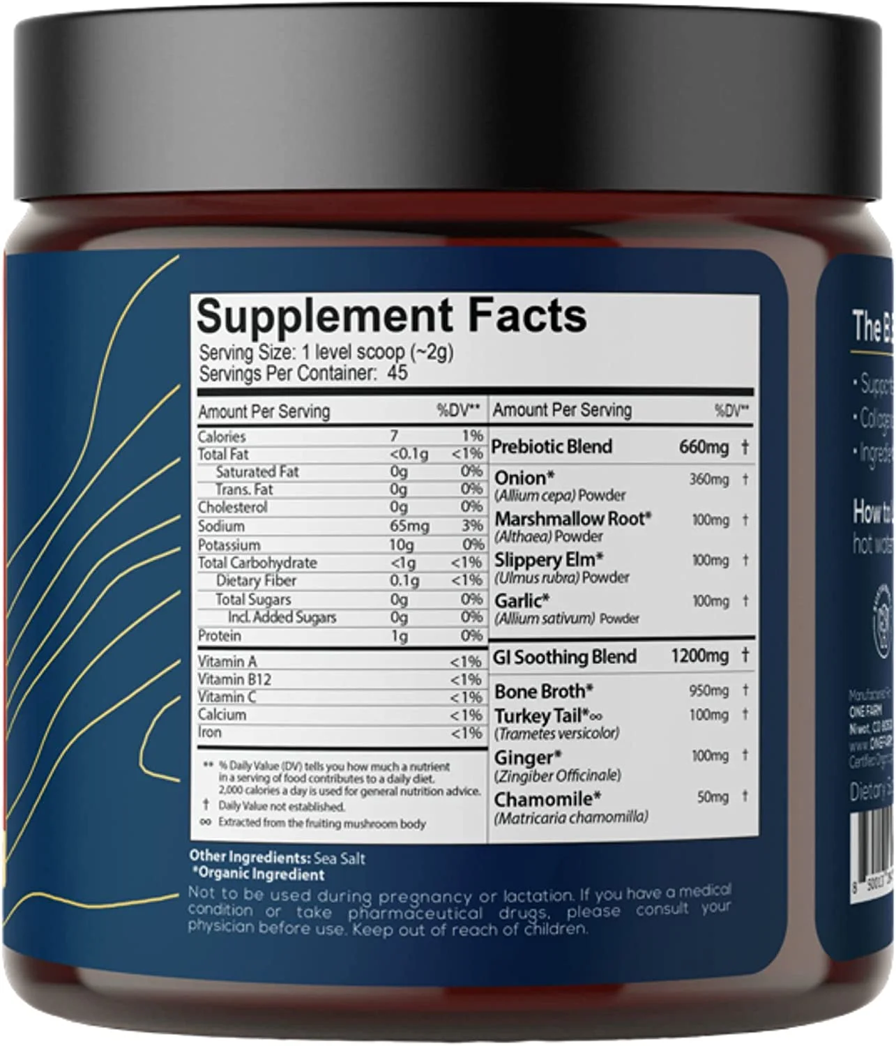 Gut Health, Organic Gut Soothing Blend and Prebiotic Blend, Non-GMO, Prebiotics with Bone Broth, Turkey Tail Mushroom, Slippery Elm, and Marshmallow Root for GI Health