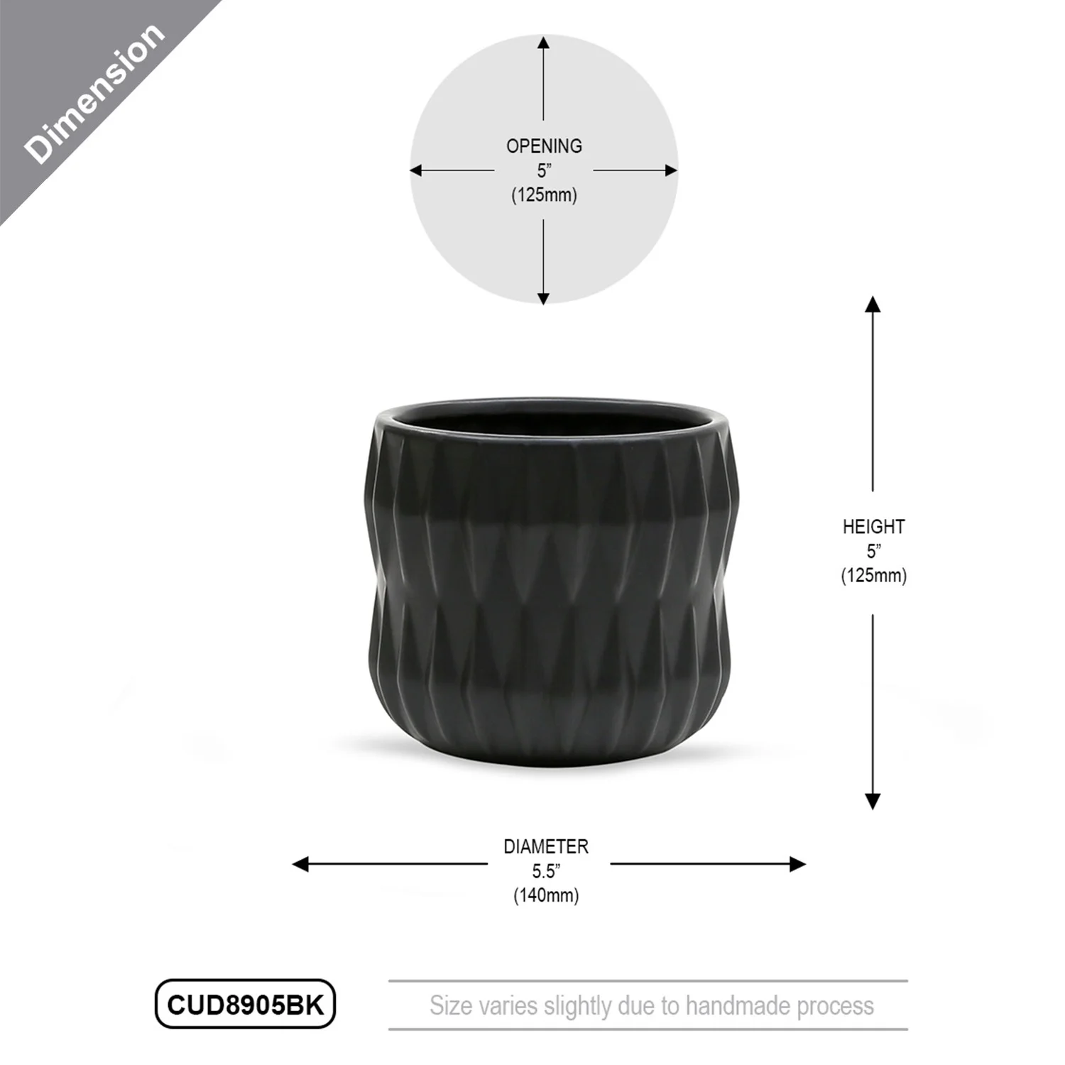 WGV Medium Unique Black Ceramic Pot - 5.5