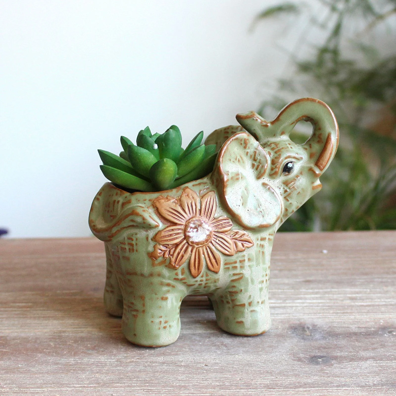 Ceramic Kiln Glazed Succulent Flower Pot - Lucky Elephant Design