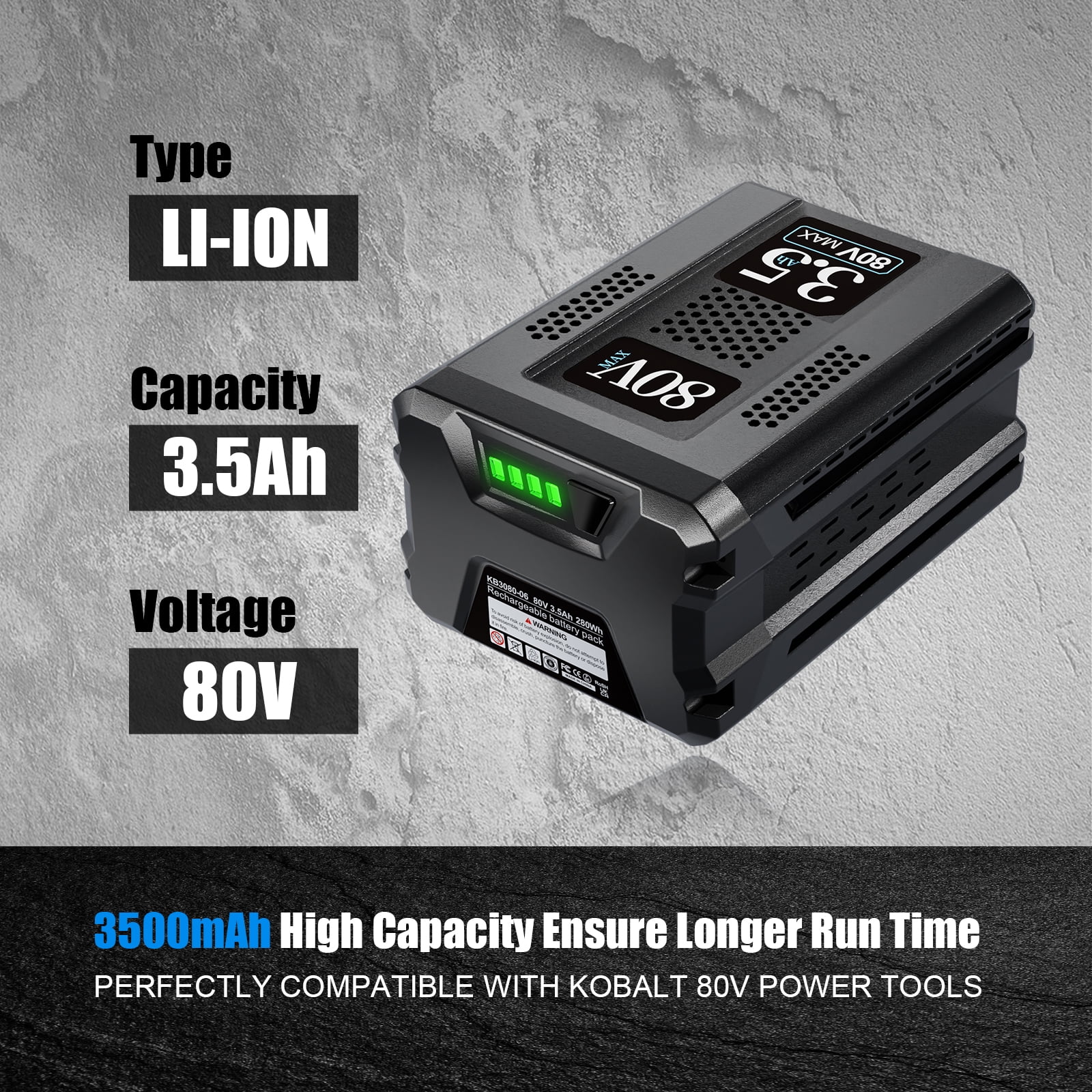 Jialitt 80V 3.5Ah Replacement for Kobalt 80V Battery Max KB2580-06 KB580-06 KB680-06 KB280-06 Lithium Ion Cordless Power Equipment