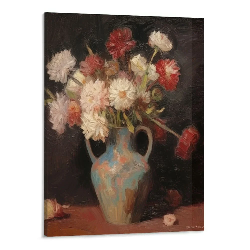 Zhiwo Framed Canvas Wall Art Vase with Chinese Asters and Gladioli by Van Gogh Oil Paintings Modern Abstract HD Canvas Prints Flowers Artwork Pictures for Living Room Wall Decor 16x20 16x20in