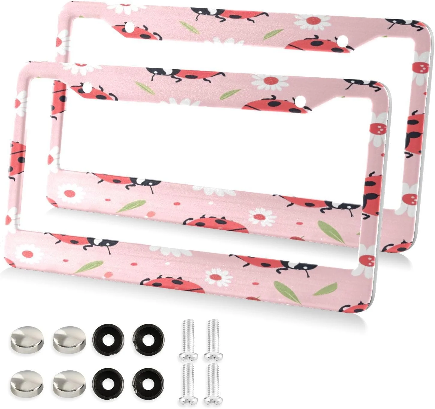 SKYSONIC red Beetle Ladybug License Plate Frames 2 Packs,License Plate Covers,Universal Aluminum Tag Frame for Front and Rear Car Tags336