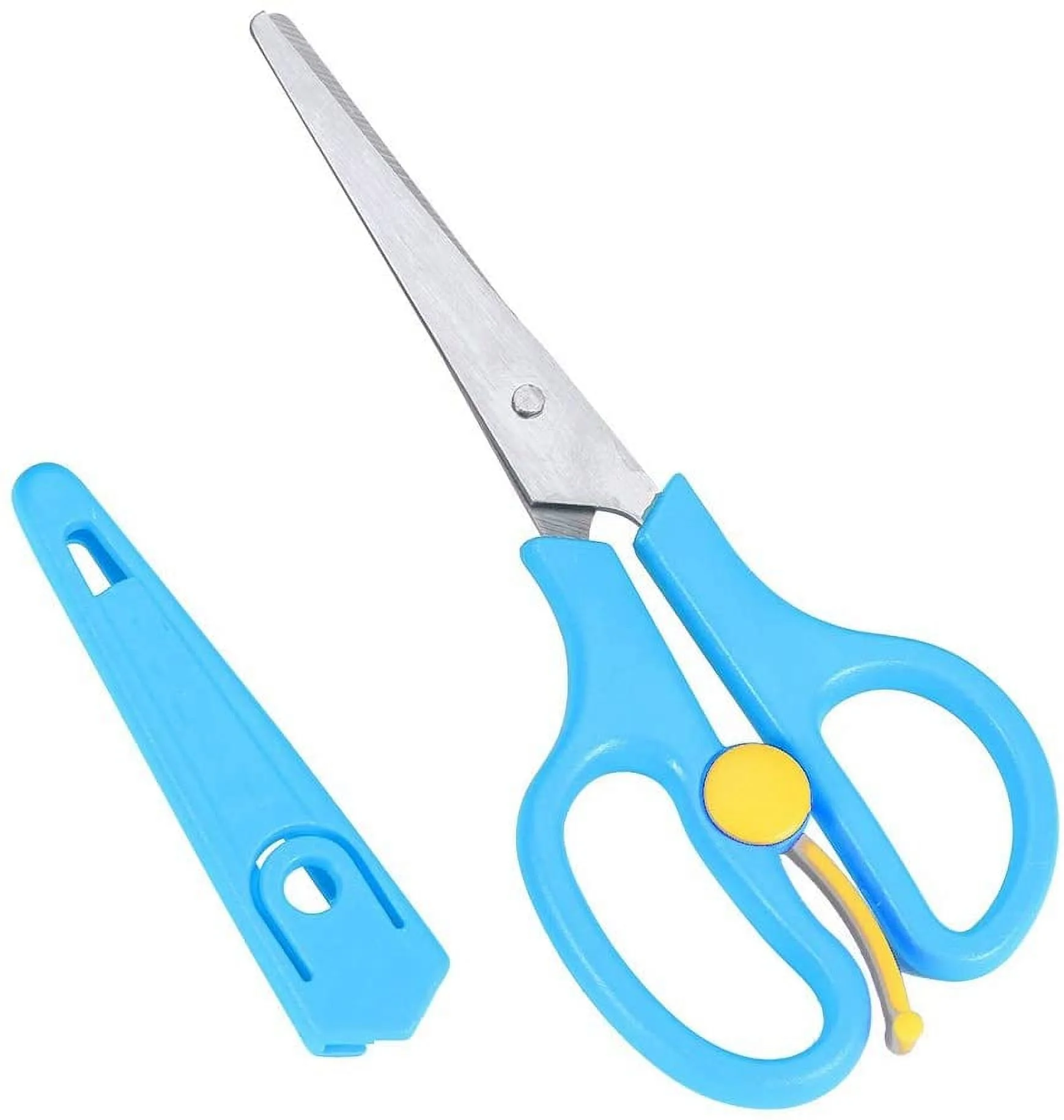Food Shears Stainless Steel Baby Scissors Food Scissor with Plastic Cover for Toddlers, Preschool Training Kids Scissors(Blue)