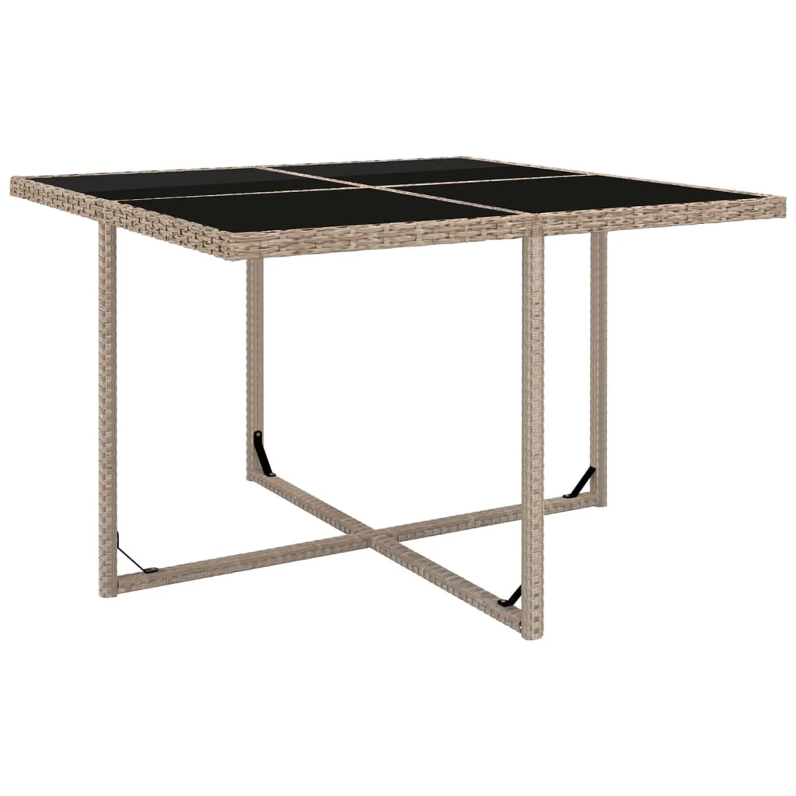 Dcenta 9 Piece Patio Dining Set Glass Tabletop Table and 8 Chairs with Cream White Cushion Beige Poly Rattan for , Garden, Backyard, Balcony