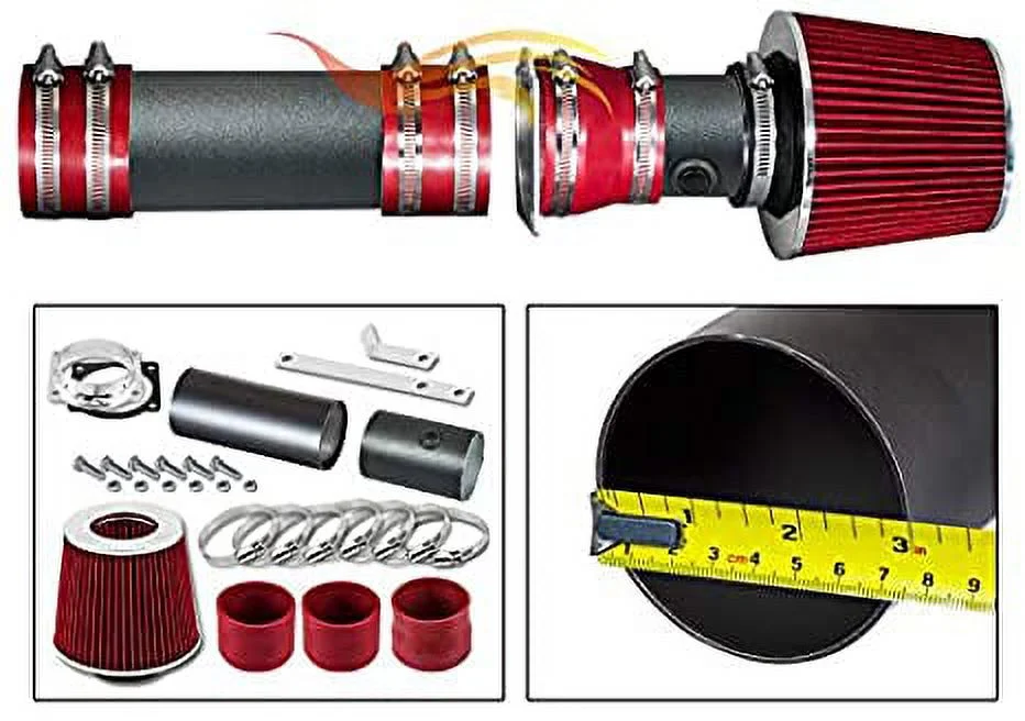 RW SERIES - MATTE BLACK PIPE RED - SHORT RAM INTAKE Compatible For 94-96 Ford F-150 / Bronco 5.0L / 5.8L V8