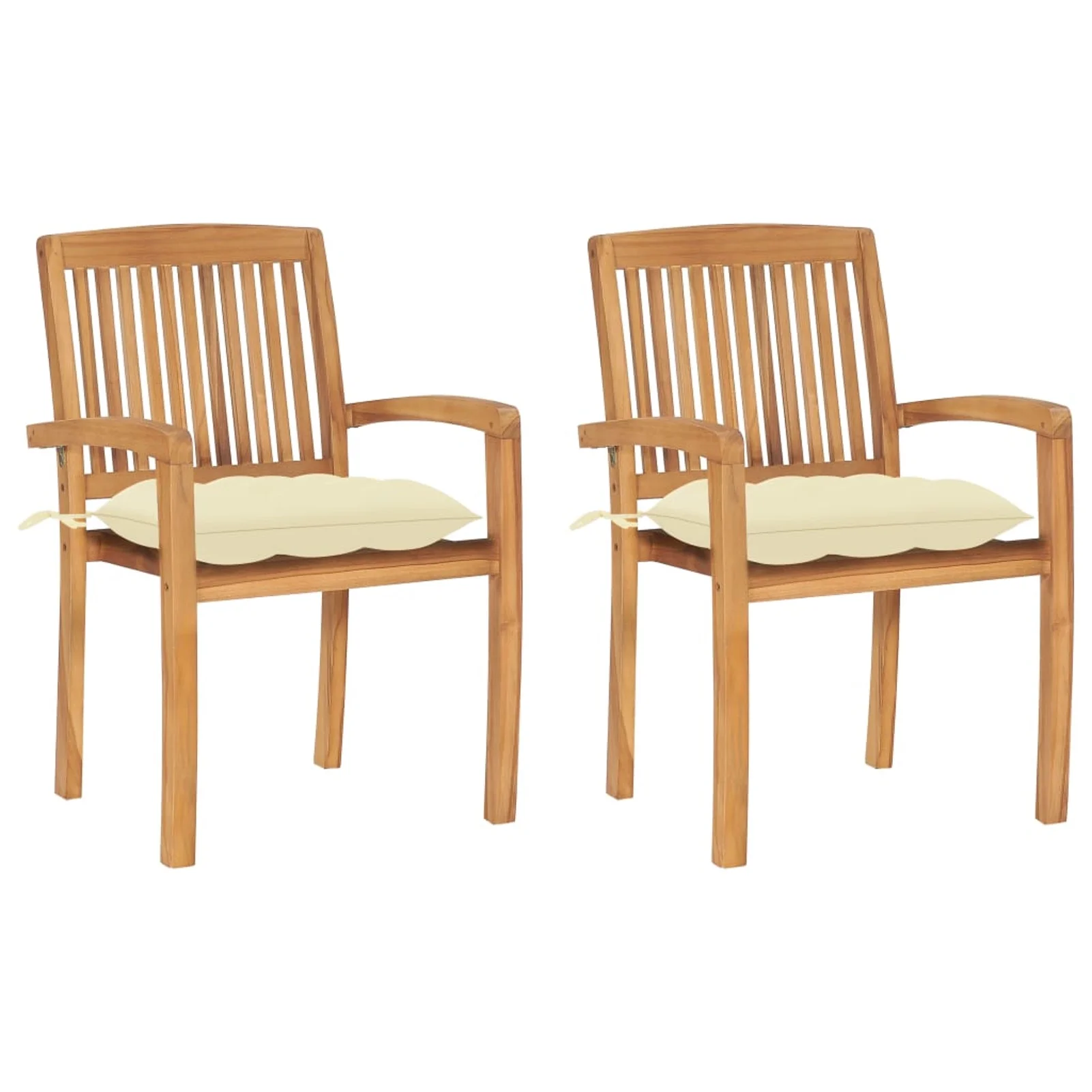Patio Chairs 2 pcs with Cream White Cushions Solid Teak Wood