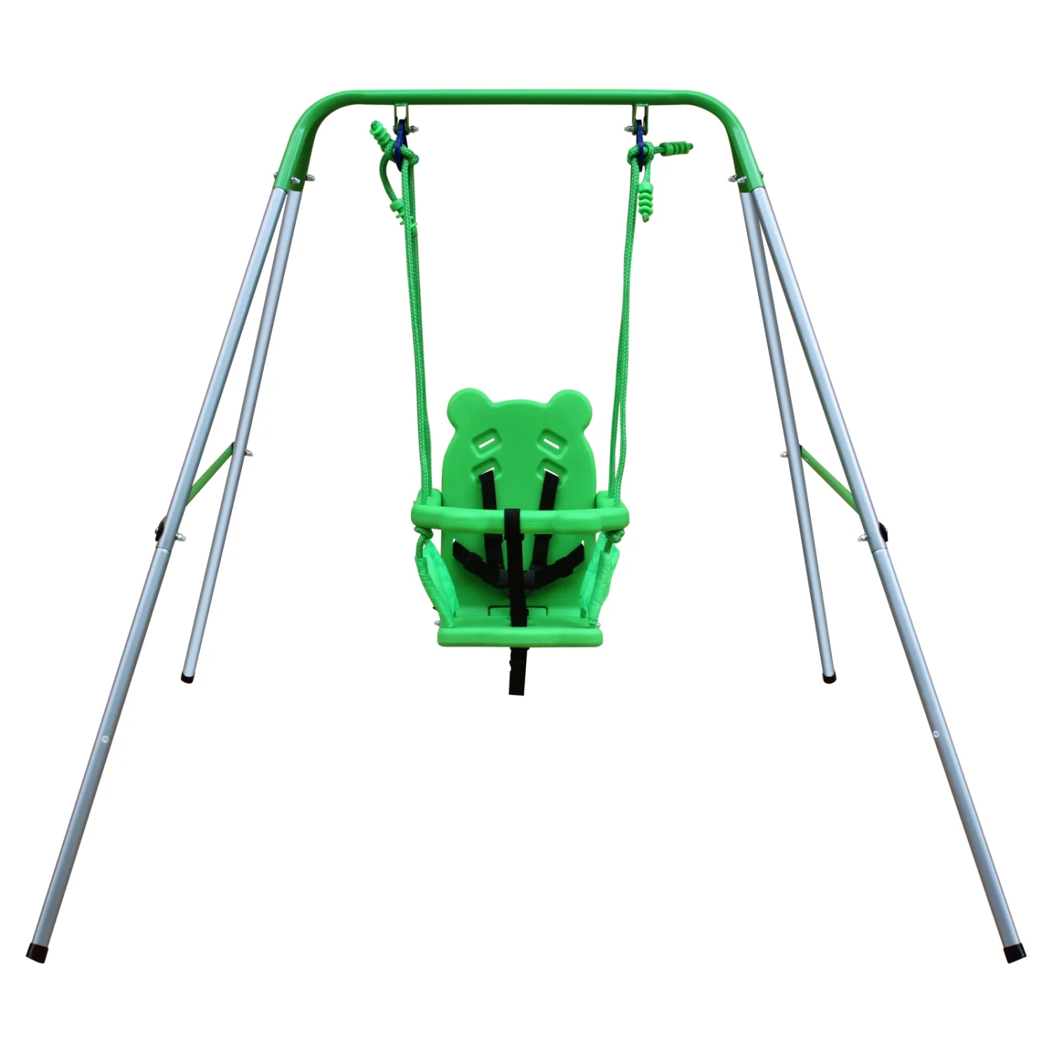 Folding Metal Toddler Baby Swing Set for Indoor Outdoor Use with Safety Harness and Sturdy Handrails  Perfect for Backyard Playtime