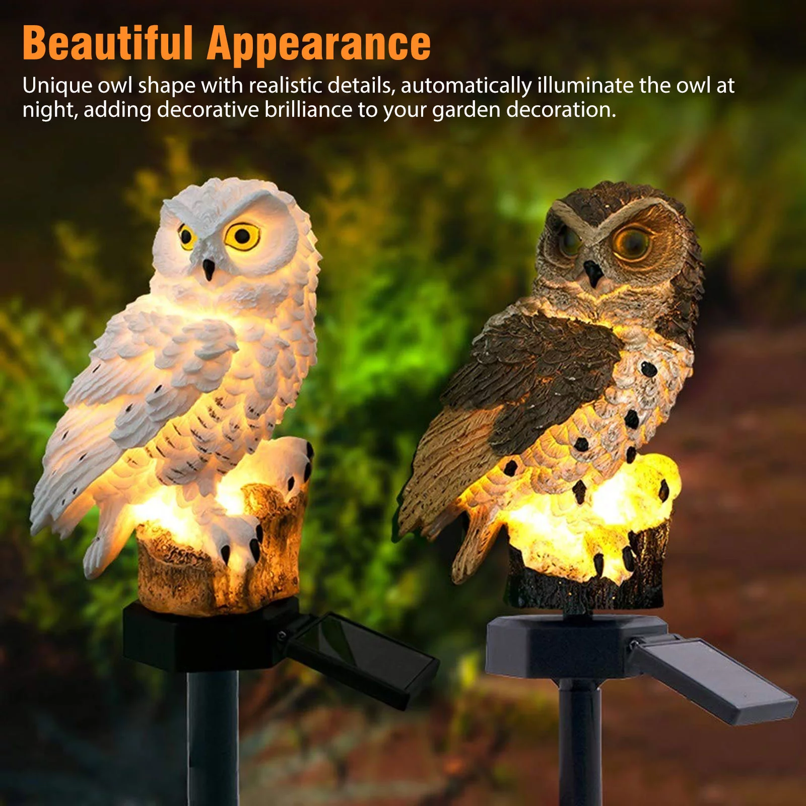 Garden Statue Owl Light - TSV Outdoor Christmas Decorations Resin Statue with Solar LED Lights for Patio Yard Lawn Ornaments, Fall Winter Thanksgiving Decor, 18 x 6Inch, Housewarming Gift