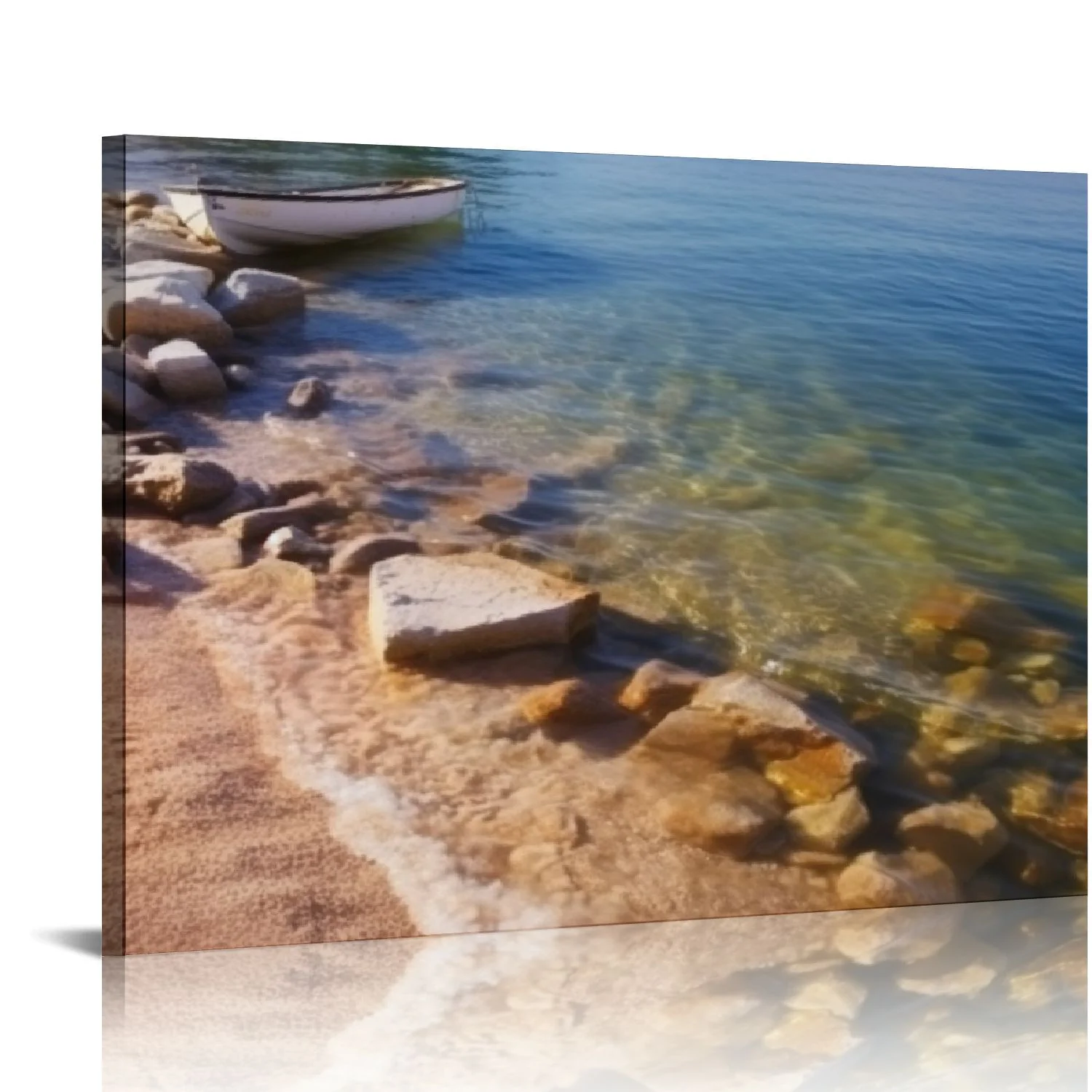 QCPP Canvas Wall Art Lake Garda shore near Malcesine Italy Painting Poster Print Pictures On Canvas Framed Giclee Artwork Ready to Hang for Home Office Wall Decor 20x16in