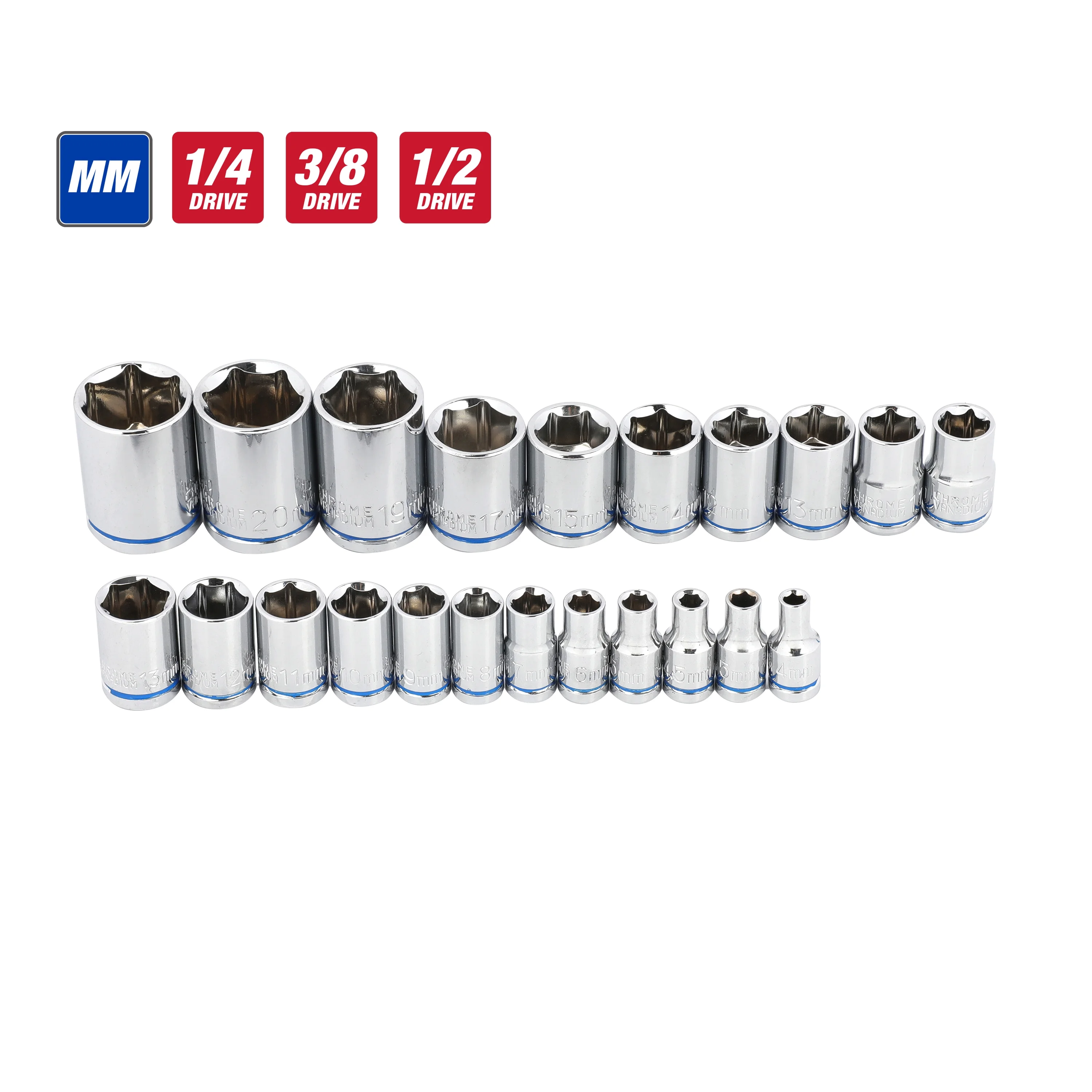 Hyper Tough 144-Piece 1/4, 3/8 and 1/2-inch Drive Mechanics Tool Set, Chrome Finish