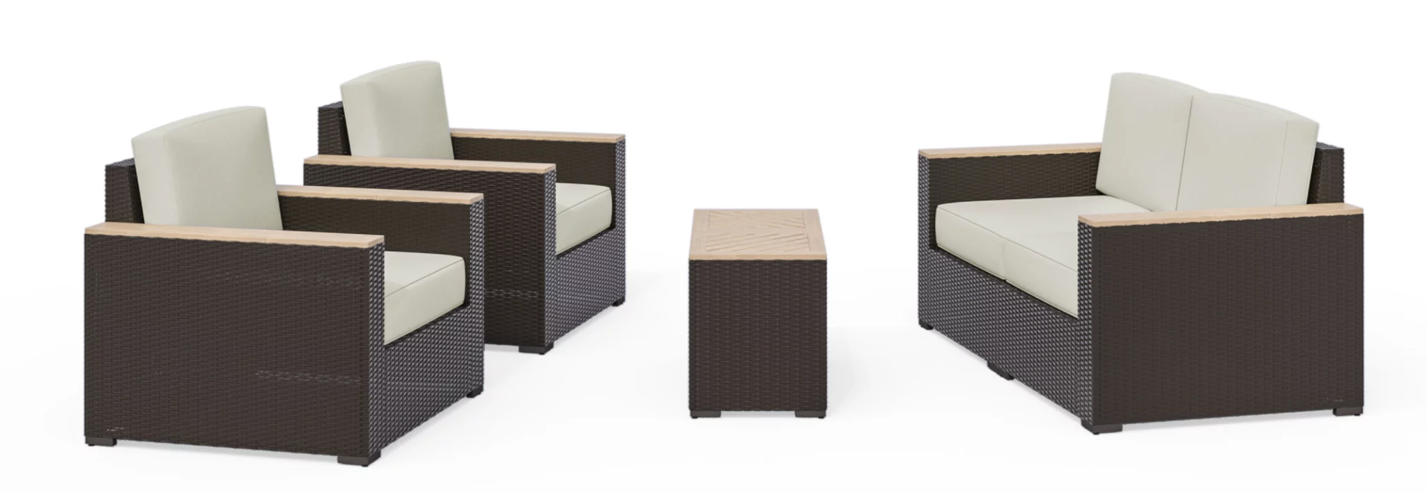 Homestyles Palm Springs Brown Outdoor Loveseat, Armchair Pair and Two Side Tables