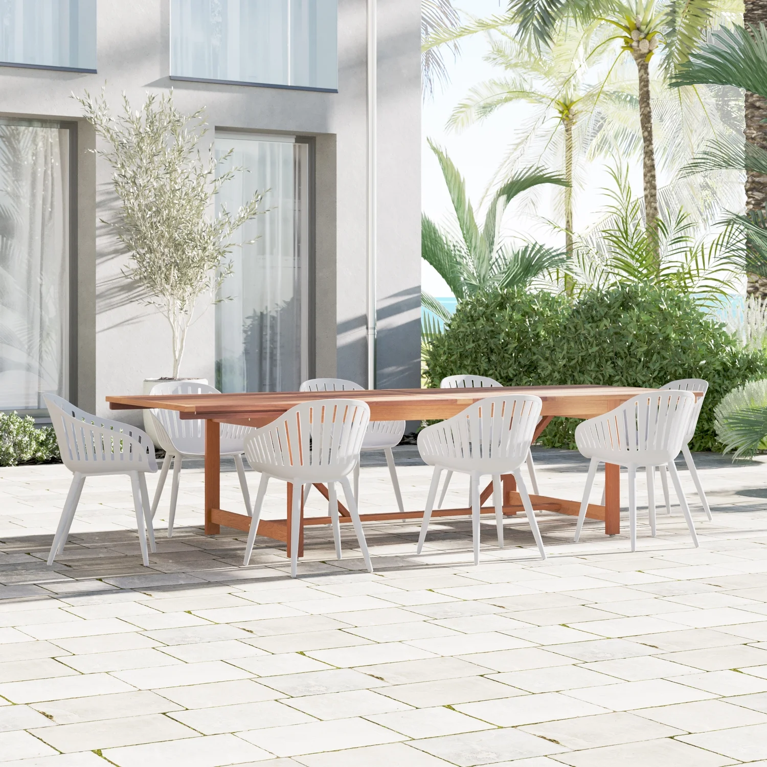 Amazonia 9 Piece Rectangular Patio Dining Set W/White Aluminium Chairs