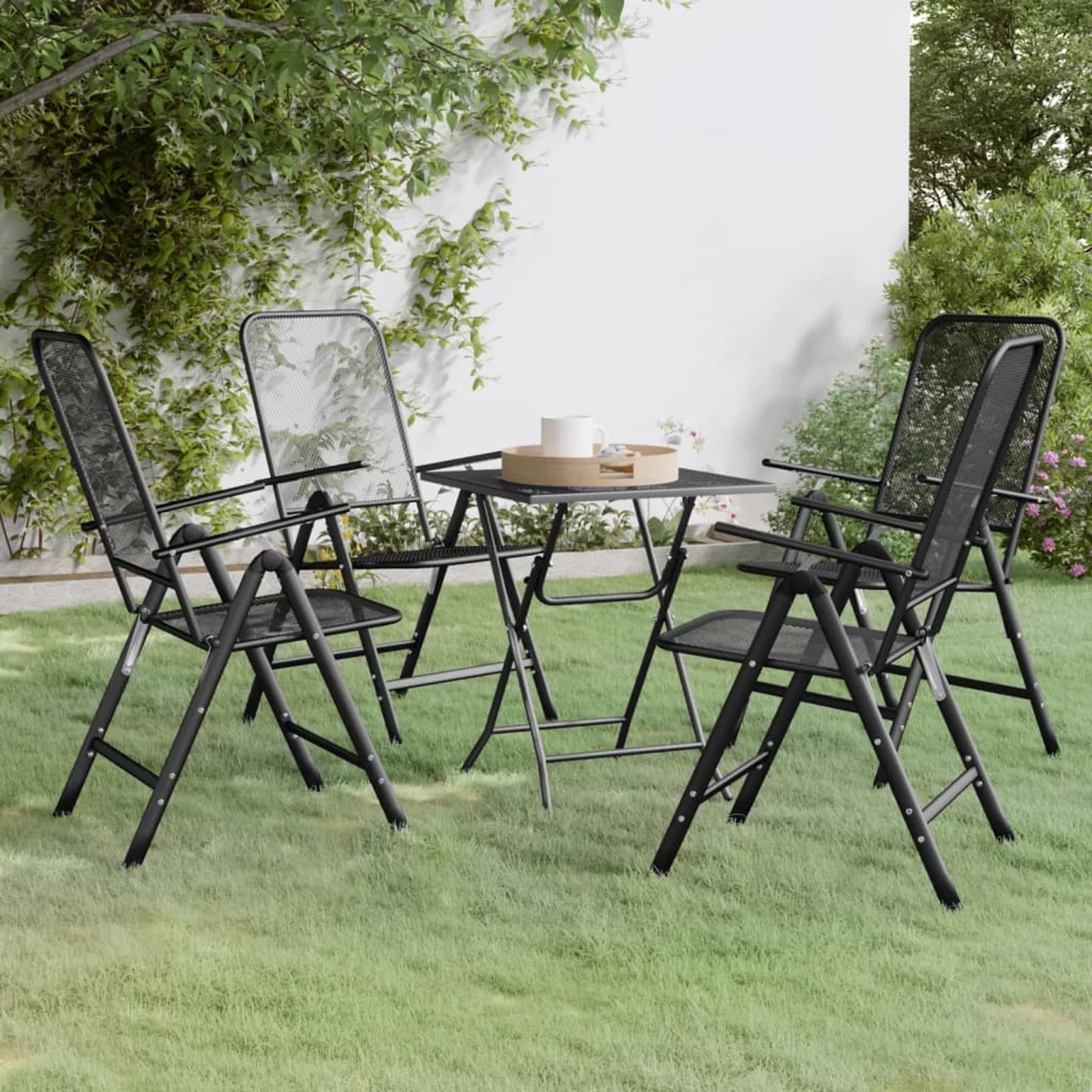 OWSOO 5 Piece Patio Dining Set Expanded Metal Mesh Anthracite