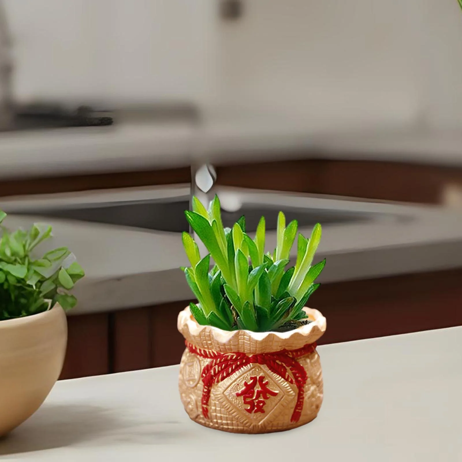 flameer Blessed Bag Flower Pot Living Room Bedroom Bookshelf Festival Flower Golden 12cmx9cm