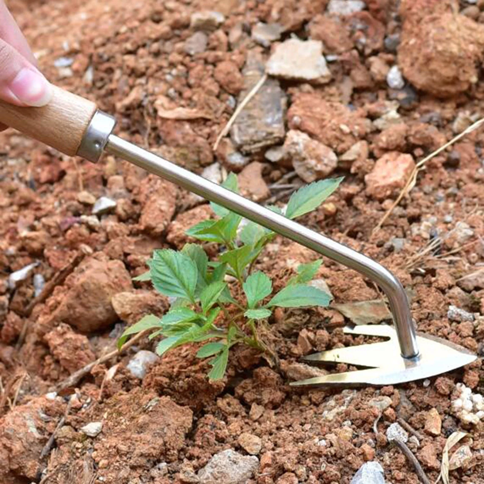 MVNSFEW New Wood Handle Stainless Steel Multifunctional Weeder Pulling Weeds Garden Root and Grass Gardening Weeding Tools