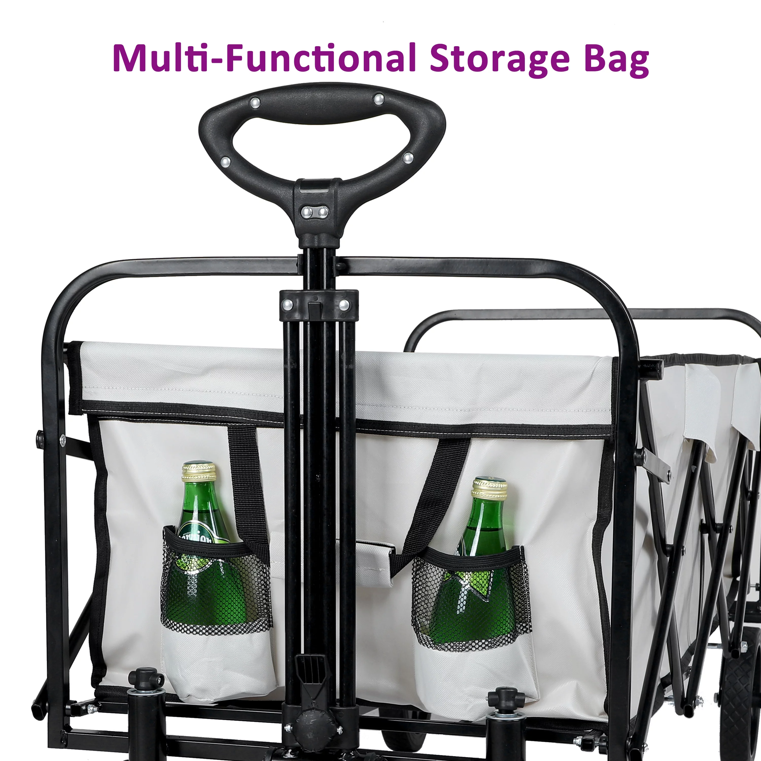 CoSoTower Extended Folding Utility Wagon, 330lbs Heavy Loaded Collapsible Garden Cart with Anti-Slip Wheels, Adjustable Handle and Side Pockets, Large, White, X-Large