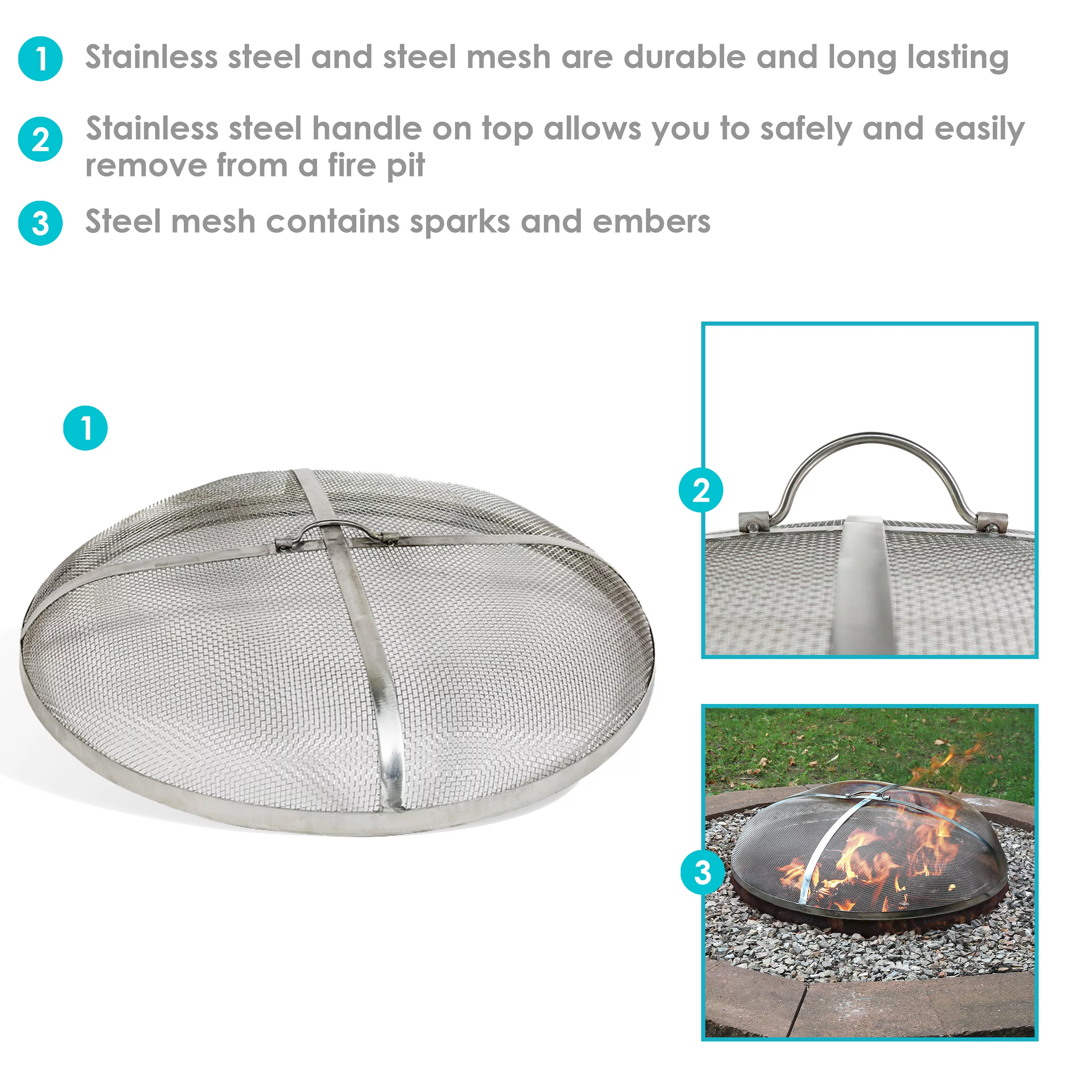 Sunnydaze Stainless Steel Heavy-Duty Fire Pit Spark Screen - 24