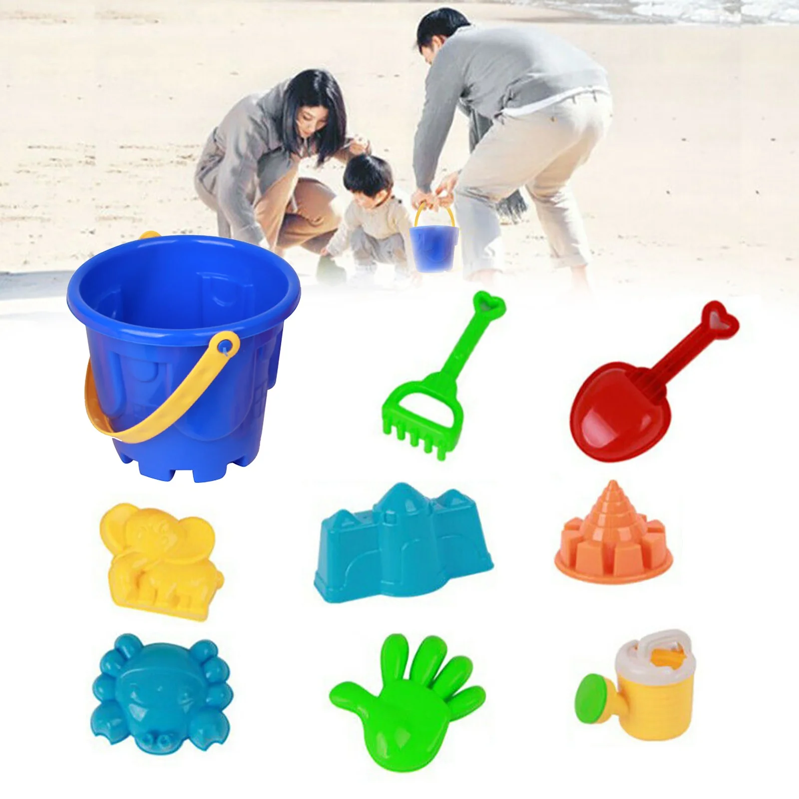Beach Toy 9Pcs Beach Toys Sand Toy Bathing Playing Sand Set For Children. Pool Toys For Toddlers 1-3 As Shown