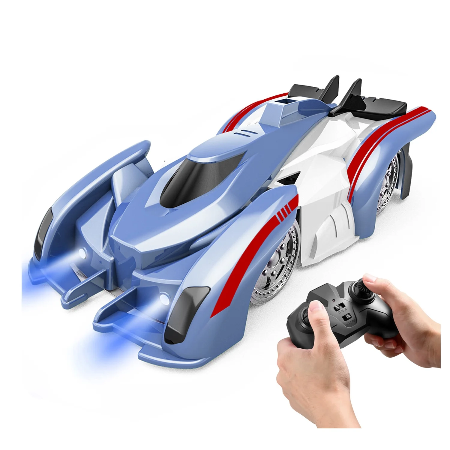 Remote Control Wall Climbing Racer Car Toy for Kids, iMounTEK 360°Rotating Stunt Toy Car with LED Light, Dual Mode RC Car, Blue