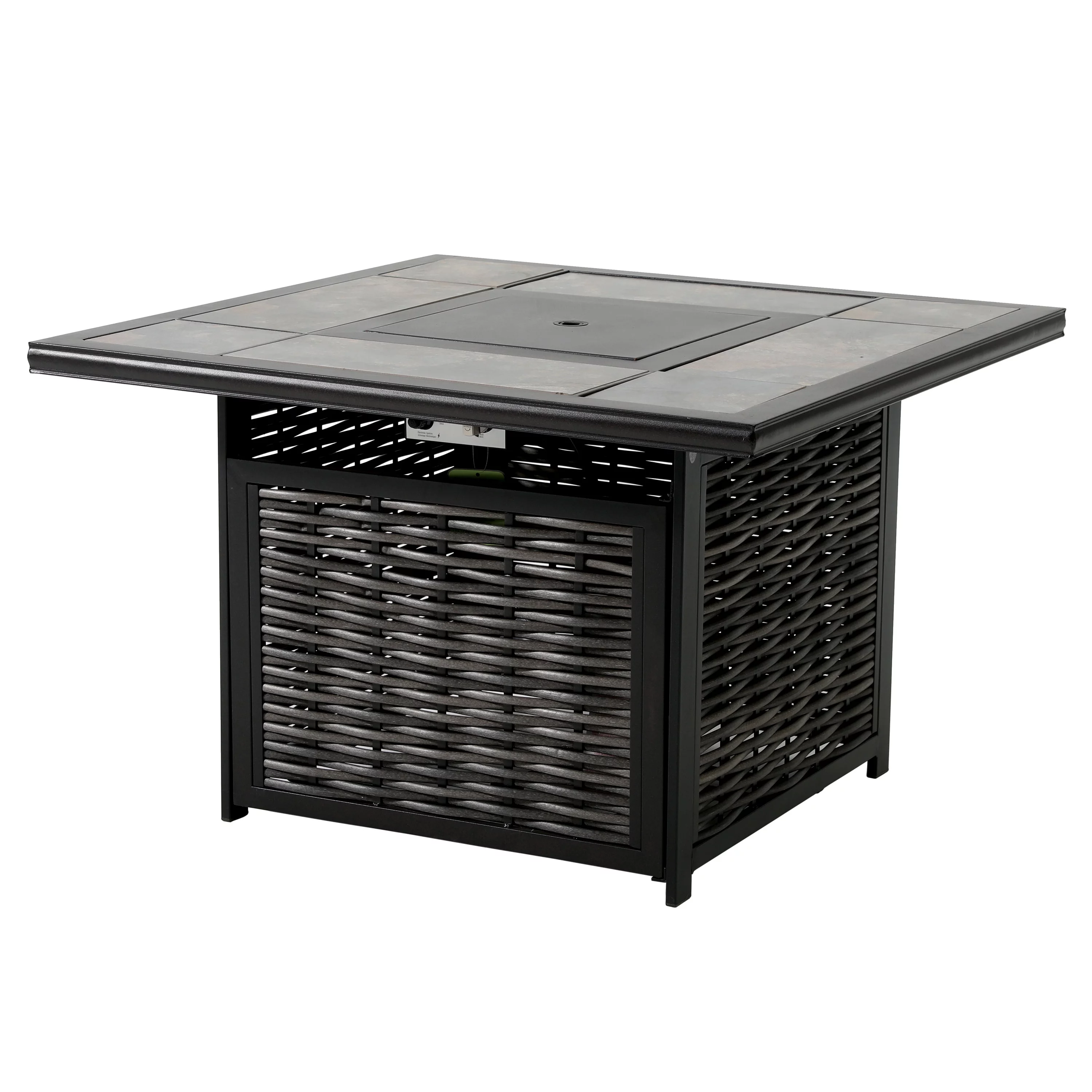 Furniture of America Api Steel and Faux Wicker Patio Fire Pit Dining Table, Black