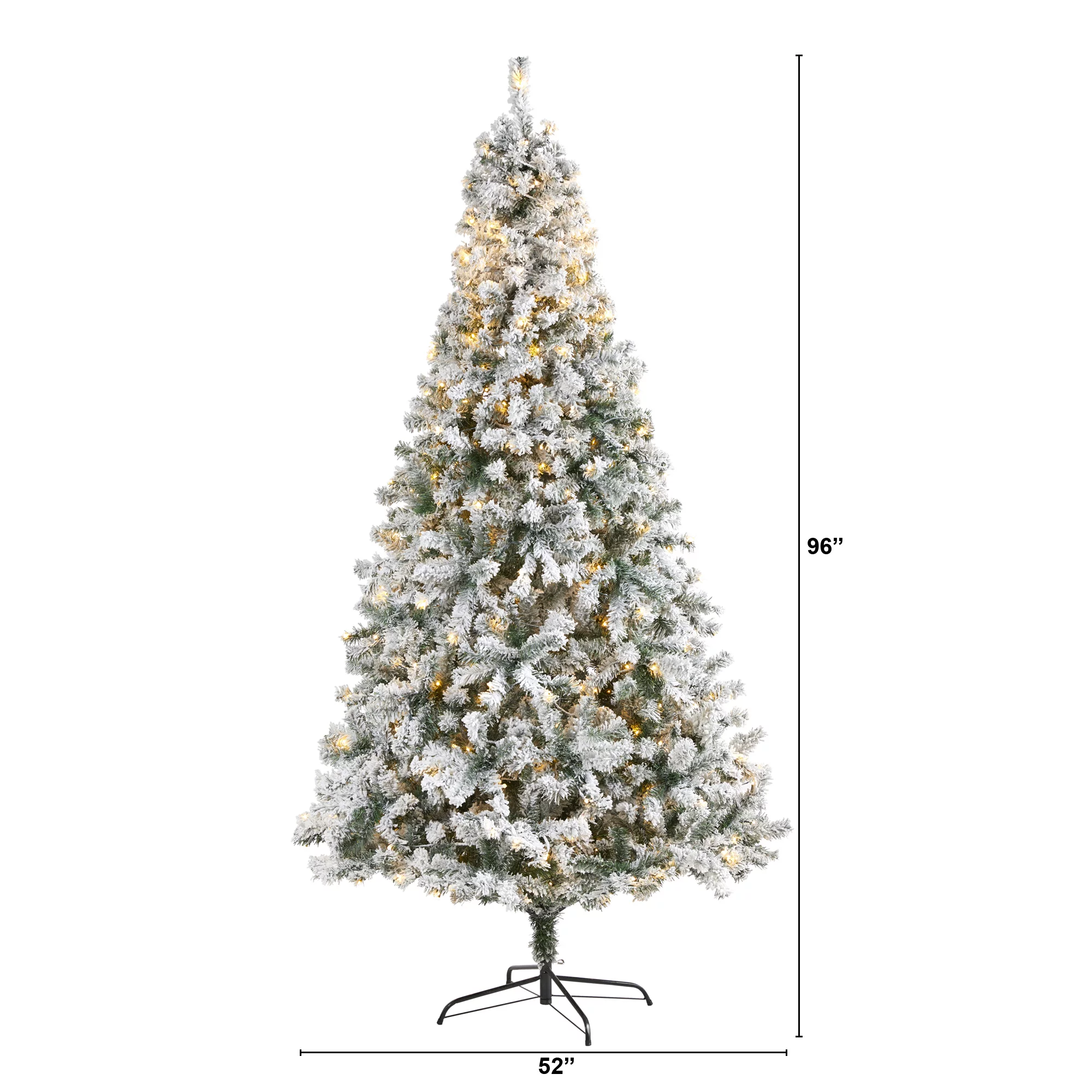 Nearly Natural 8’ Pre-Lit Flocked Rock Spruce Artificial Christmas Tree, Warm Clear LED Lights