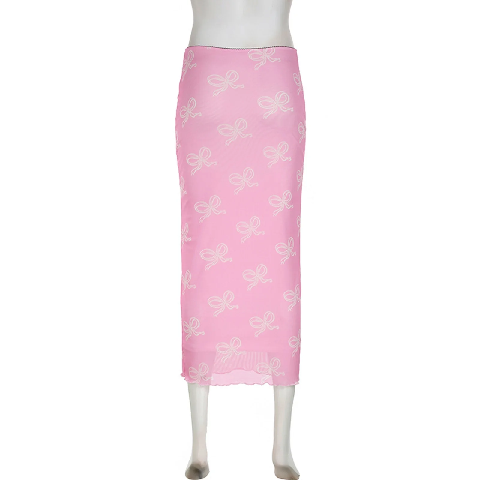 Winter Denim Skirt Ladies Bow Printed Mesh Double Layer Sweet Low Waist Skirt Long Skirt Halter Skirt Saree Skirt Sets Women 2 Piece Outfits Business Casual