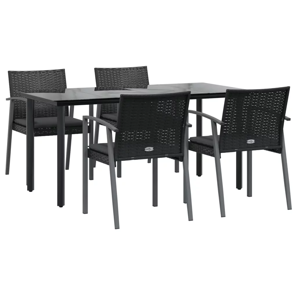 Anself 5 Piece Patio Dining Set with Cushions Poly Rattan and Steel