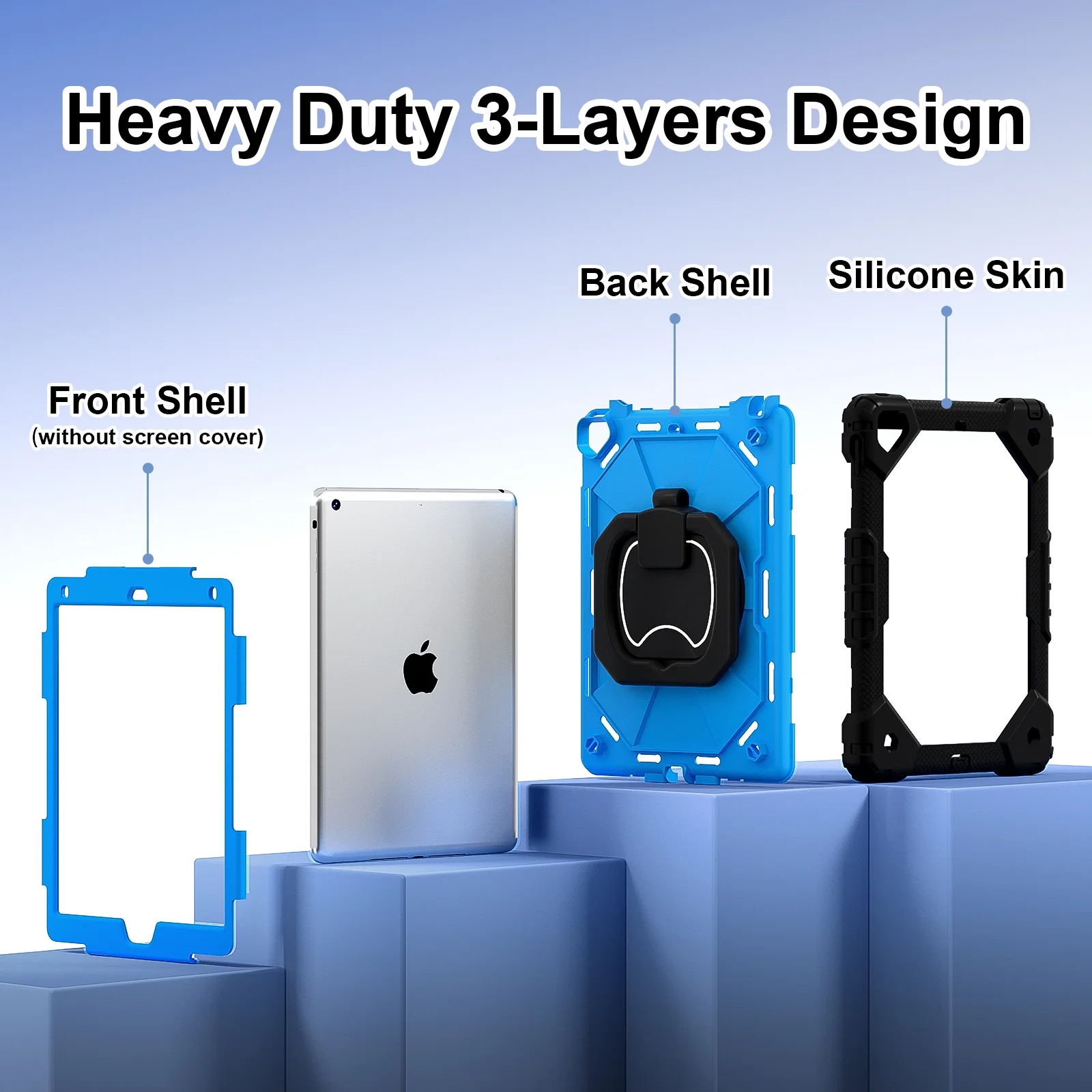 Dteck Case for iPad 9.7 2018/2017, iPad 6th/5th Generation Case with Rotating Handle Stand, Heavy Duty Hybrid Shockproof Rugged Case with Shoulder Strap for iPad Air 2/6th/5th Gen/Pro 9.7,Black + Rose