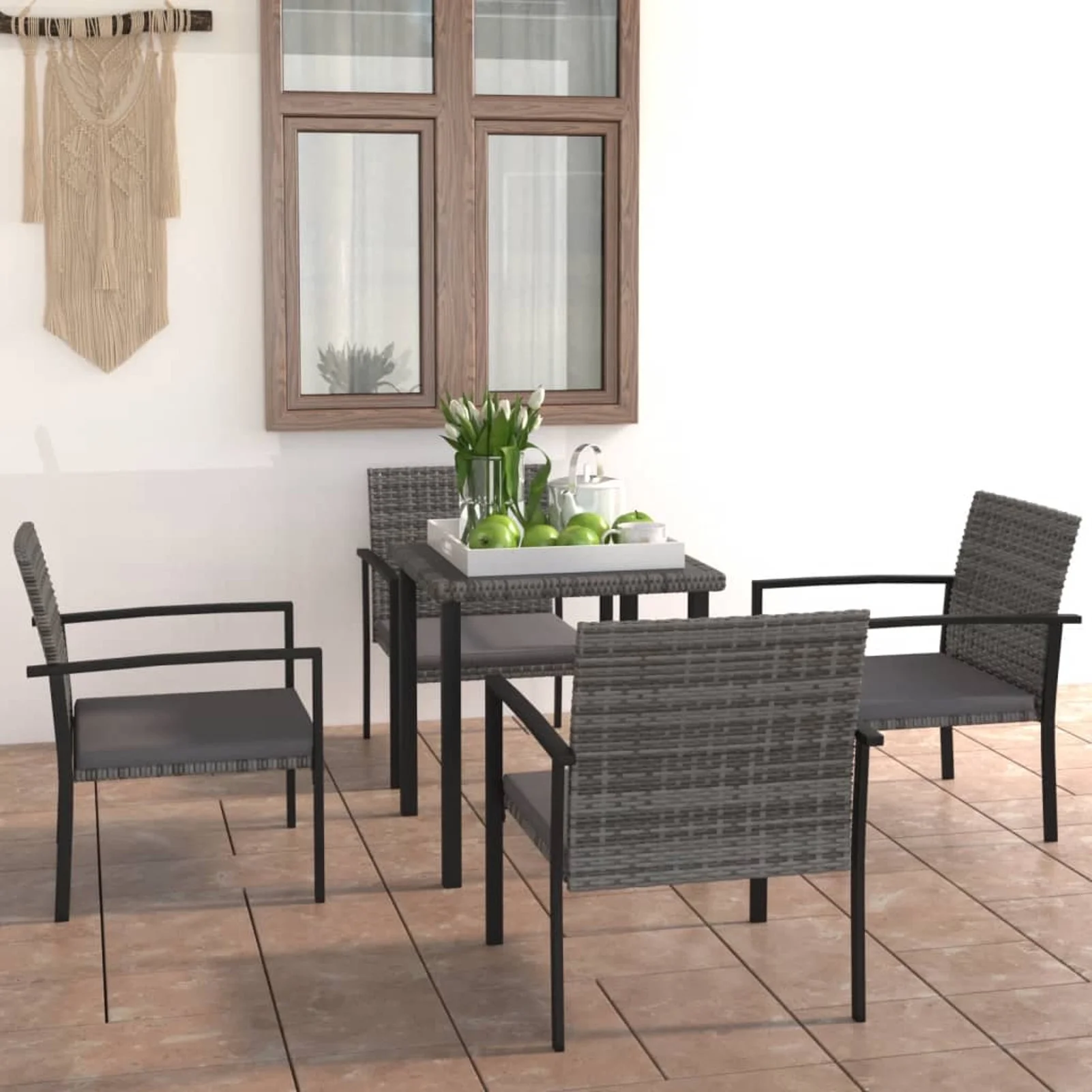 Tomshoo 5 Piece Patio Dining Set Poly Rattan Gray