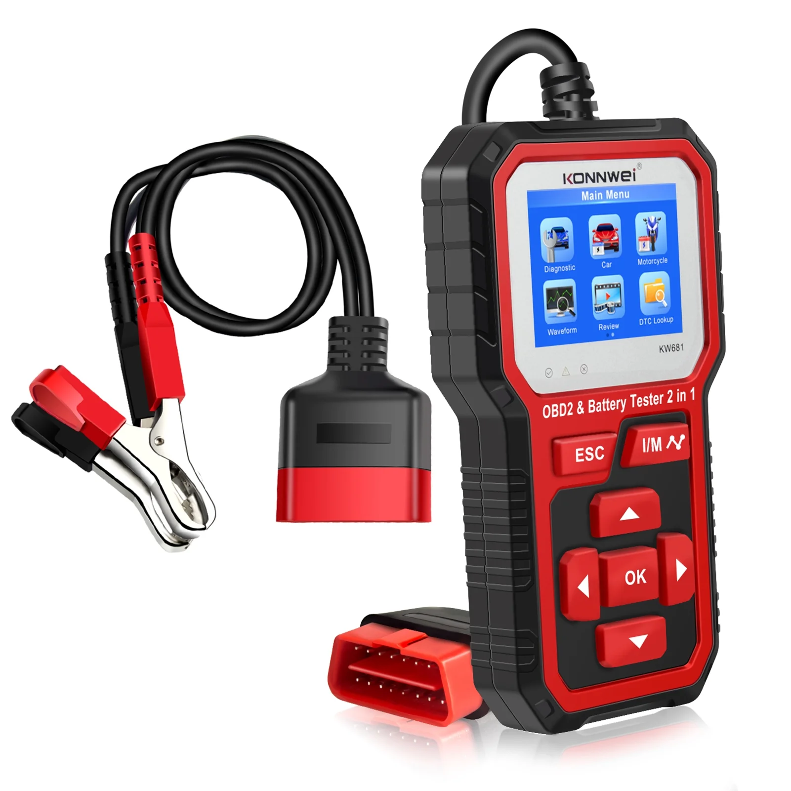 Meterk KW681 Car&Motrocycle Battery Tester & OBDII Diagnostic Scanner Tool 2 in 1