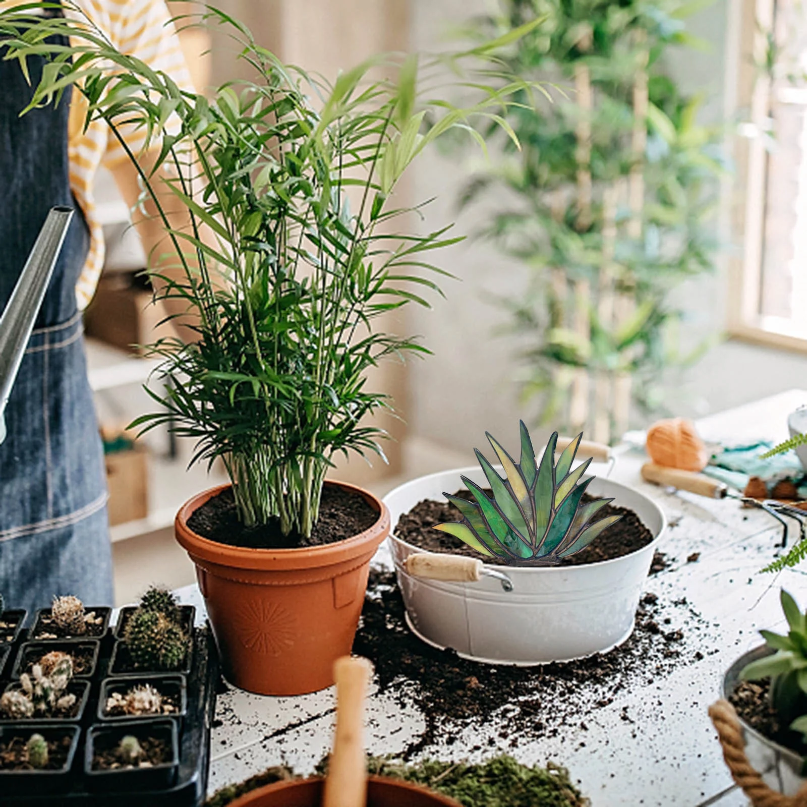 MtsDJSKF Calendar 2024-2025 Planner Largeature Stained Acrylic Lovely Agaves Aloe Potted in Ceramic Stained Agaves Aloe Potted in Terra Cotta Planter Pot *3Pcs
