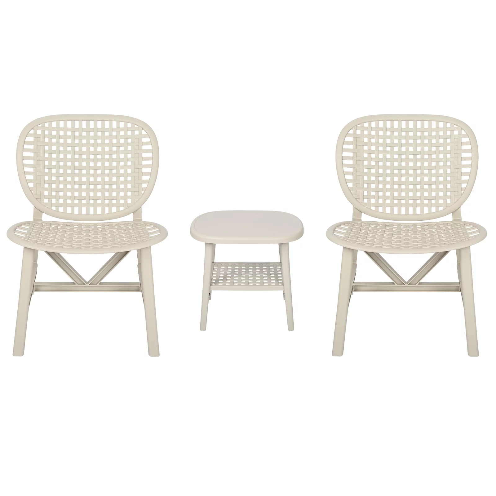 CoSoTower 3 Pieces Hollow Design Retro Patio Table Chair Set All Weather Conversation Bistro Set Outdoor Table With Open Shelf And Lounge Chairs With Widened Seat For Balcony Garden Yard White